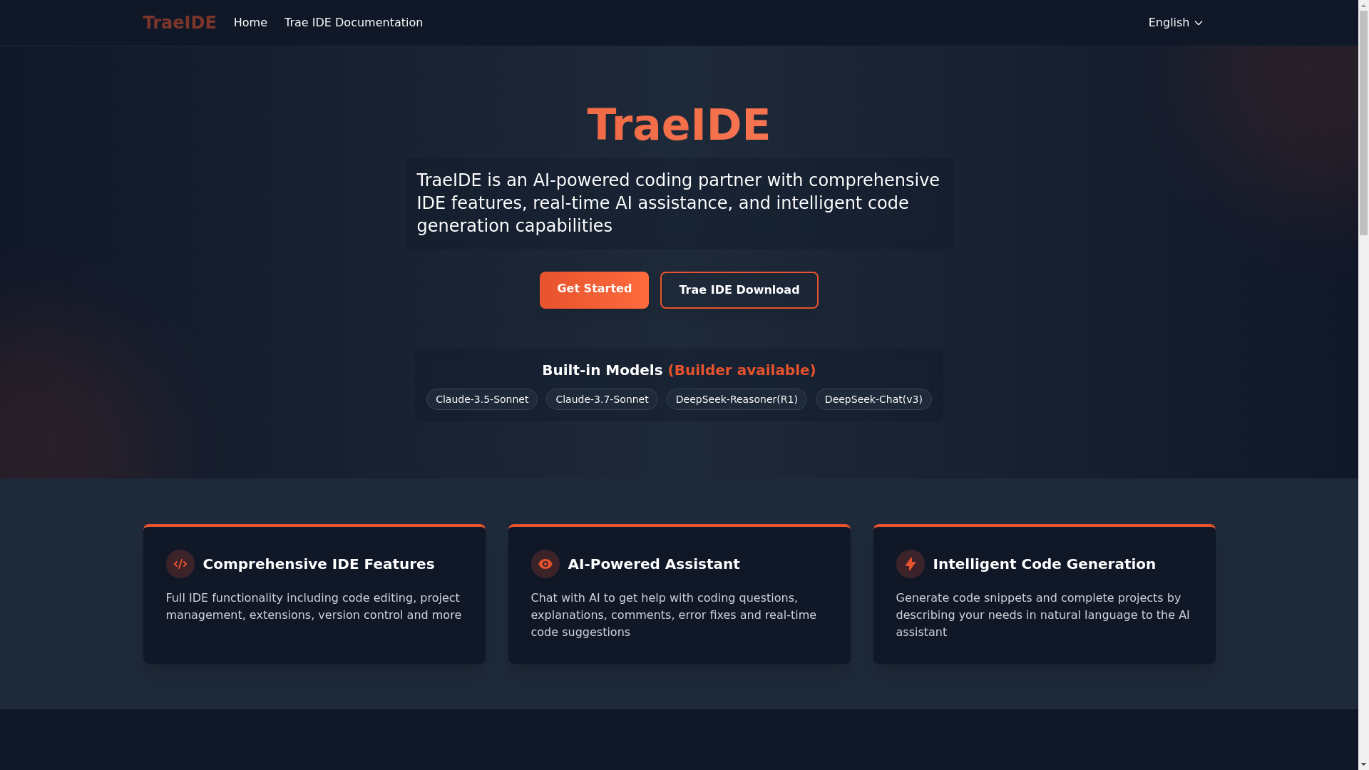 website screenshot of https://traeide.com/