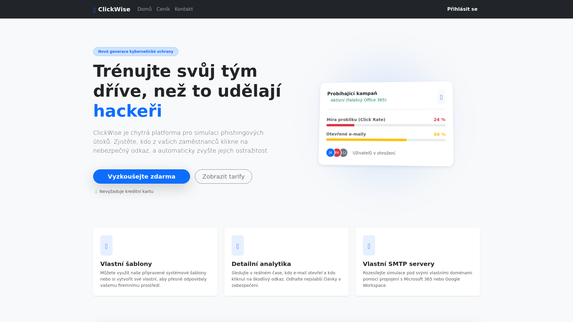 website screenshot of https://clickwise.cz/