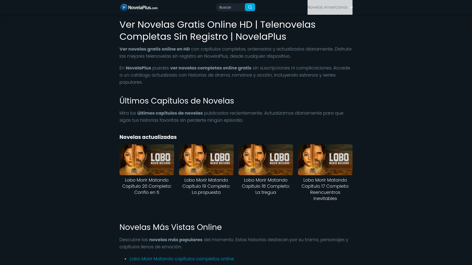 website screenshot of https://novelaplus.com/