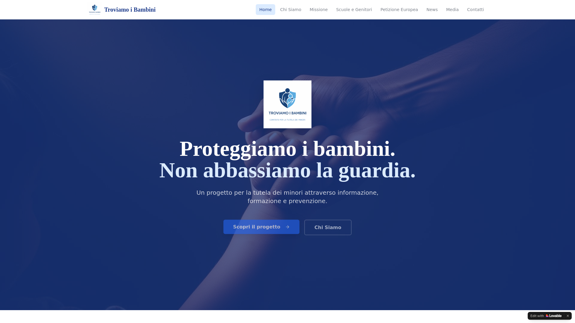 website screenshot of https://troviamoibambini.eu/