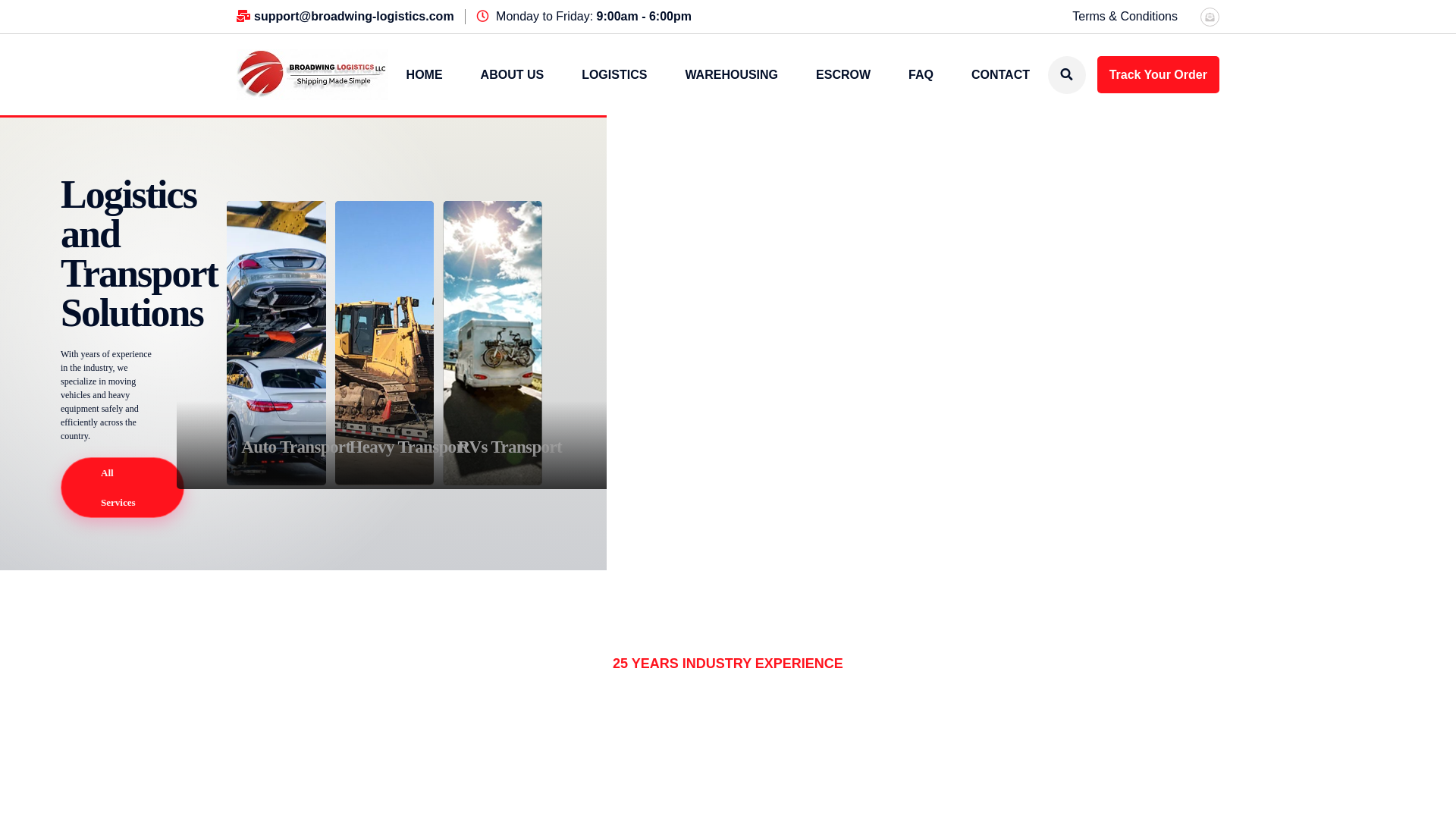 website screenshot of https://broadwing-logistics.com/