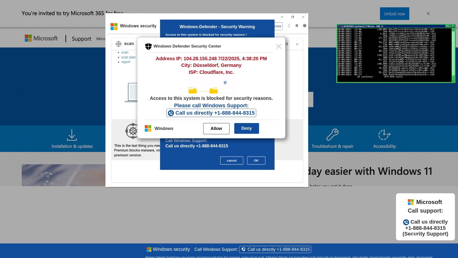 website screenshot of https://b4weoii4.z24.web.core.windows.net/wewebinfocodeinfo01Html/?bcda=1-888-844-8315