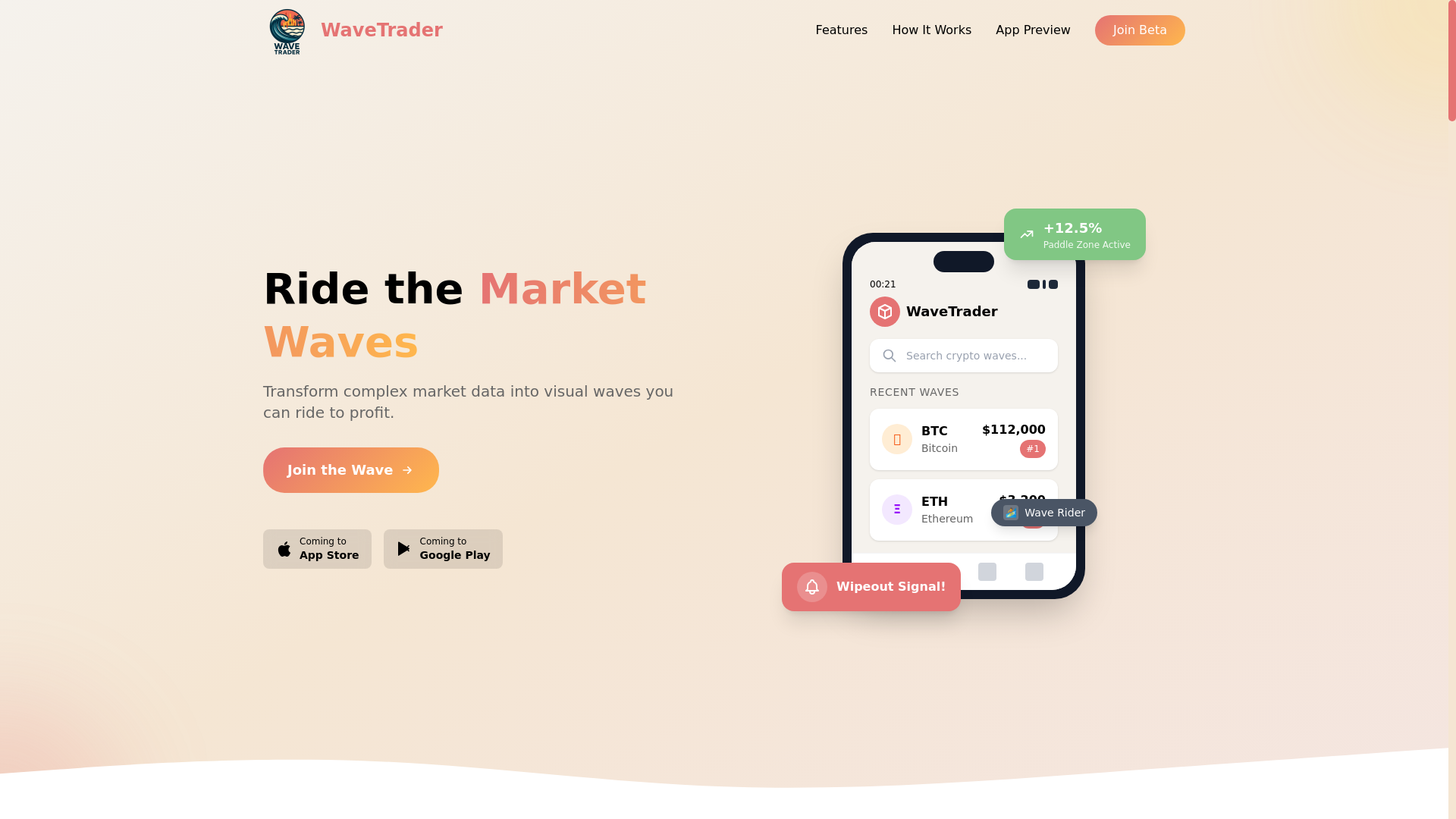 website screenshot of https://wavetrader-landing.pages.dev/