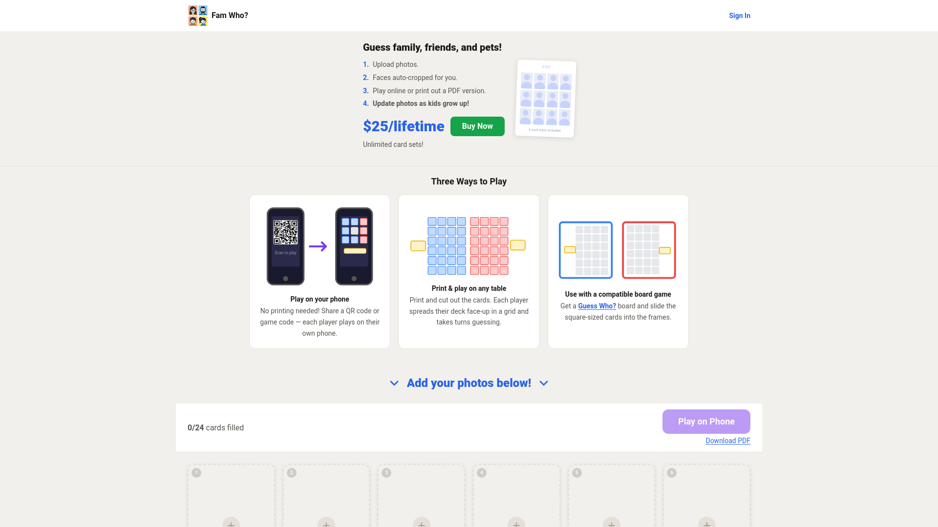 website screenshot of https://guesscardmaker.com