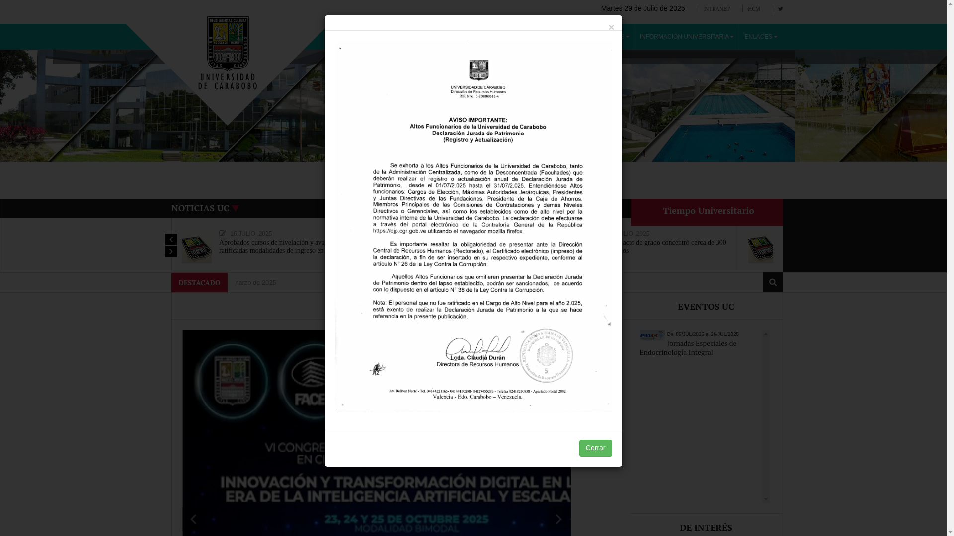 website screenshot of http://www.uc.edu.ve/