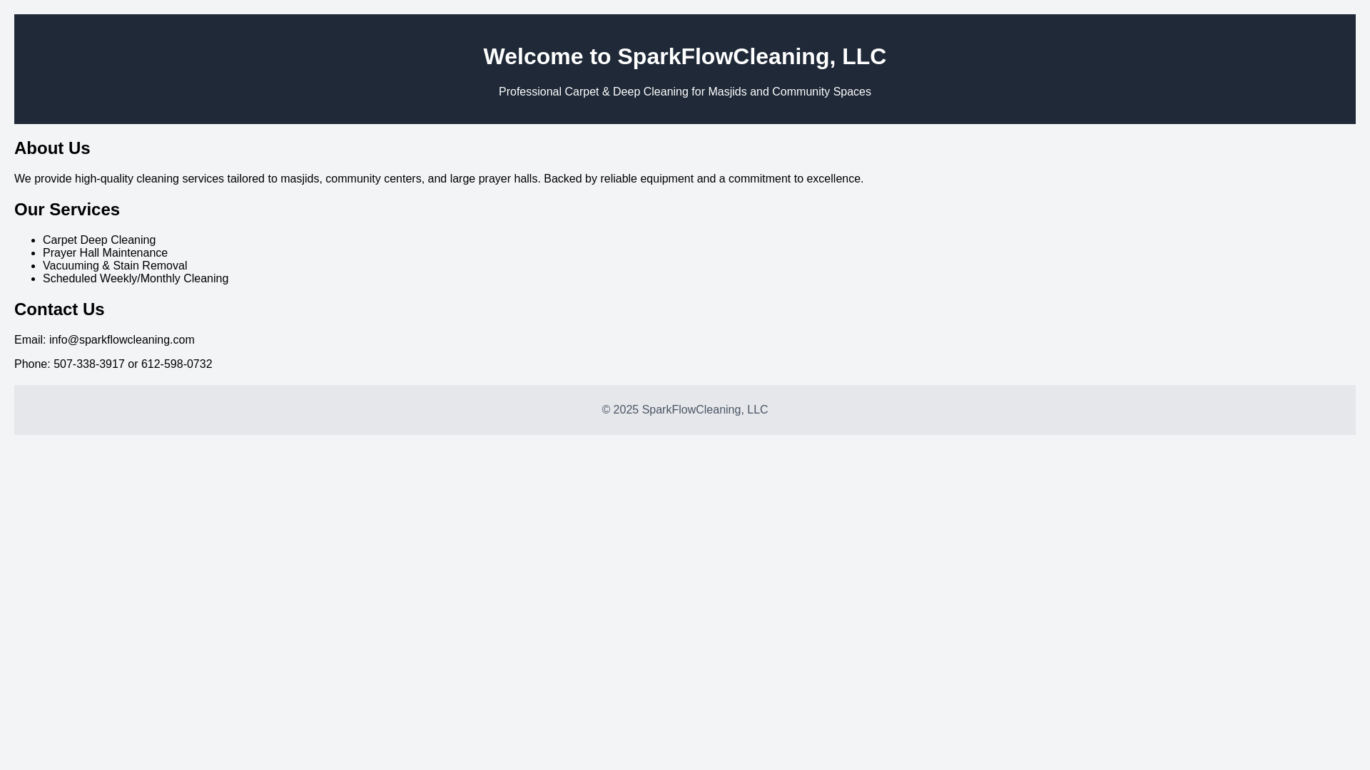 website screenshot of https://sparkflowcleaning.com/