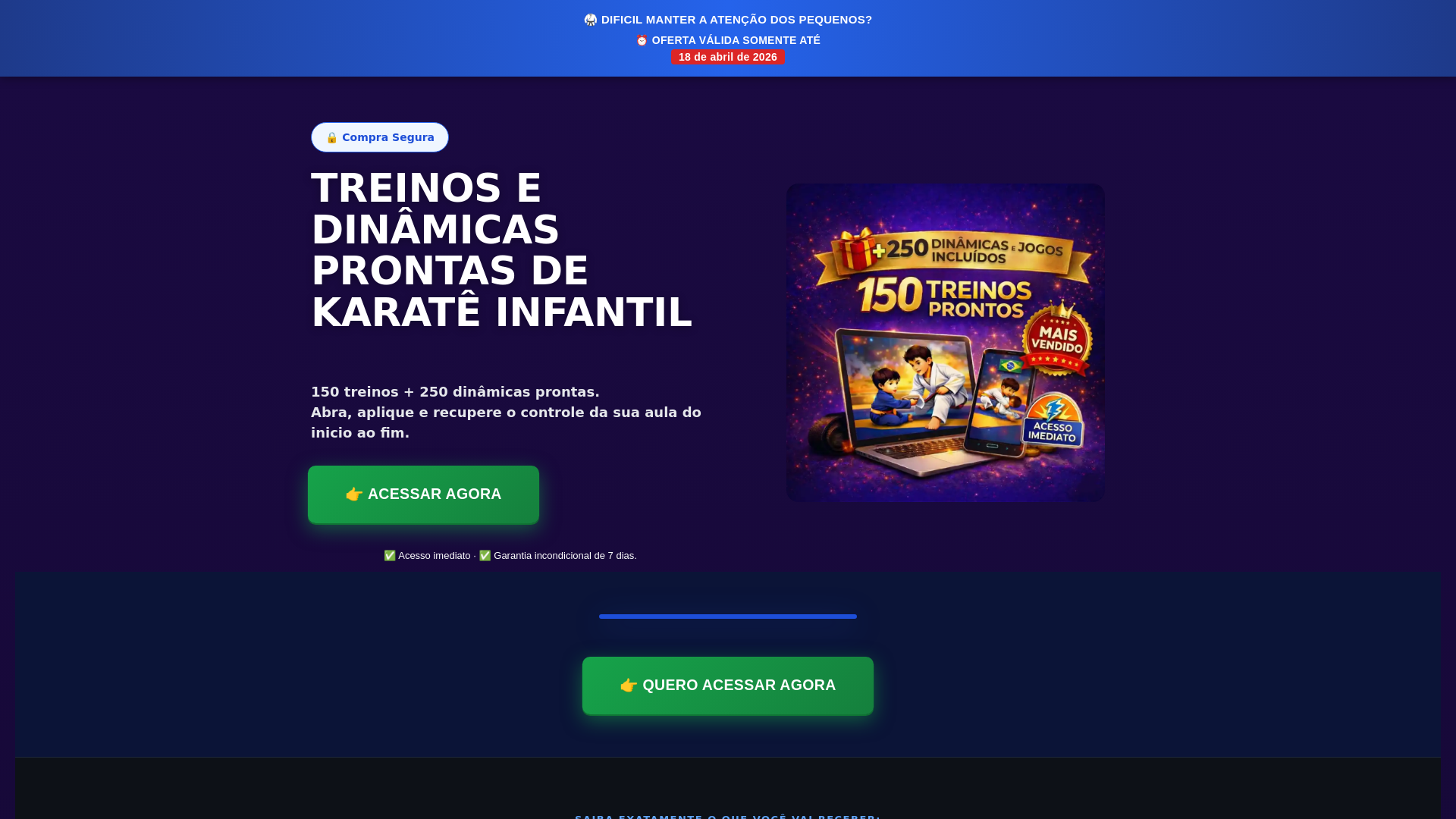 website screenshot of https://150-treinos-karate-infantil.pages.dev/