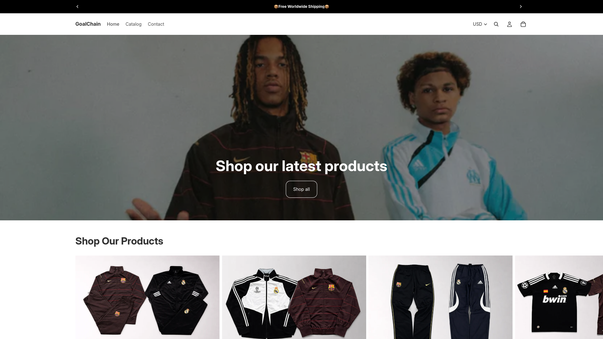 website screenshot of https://goalchain.store/