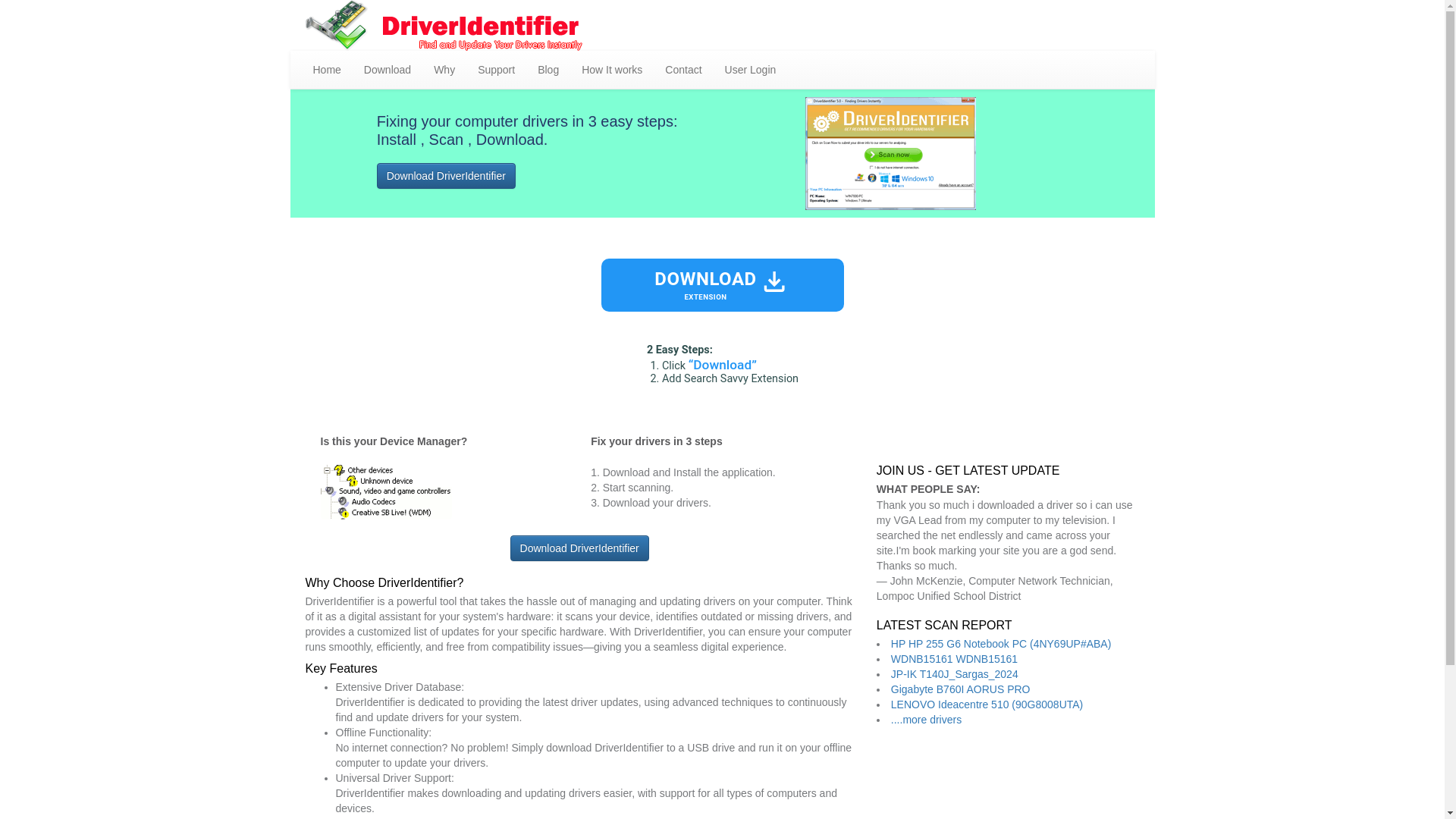 website screenshot of https://www.driveridentifier.com/
