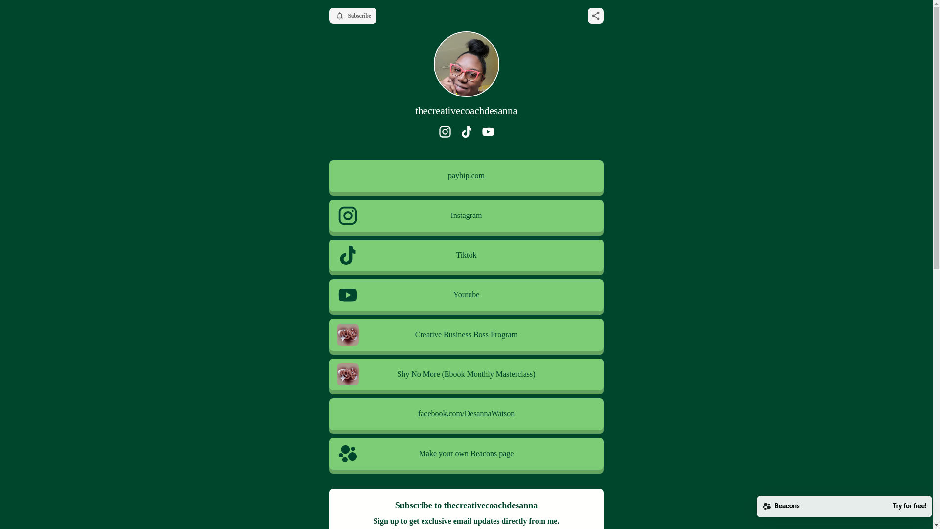 website screenshot of https://thecreativecoachdesanna.com/