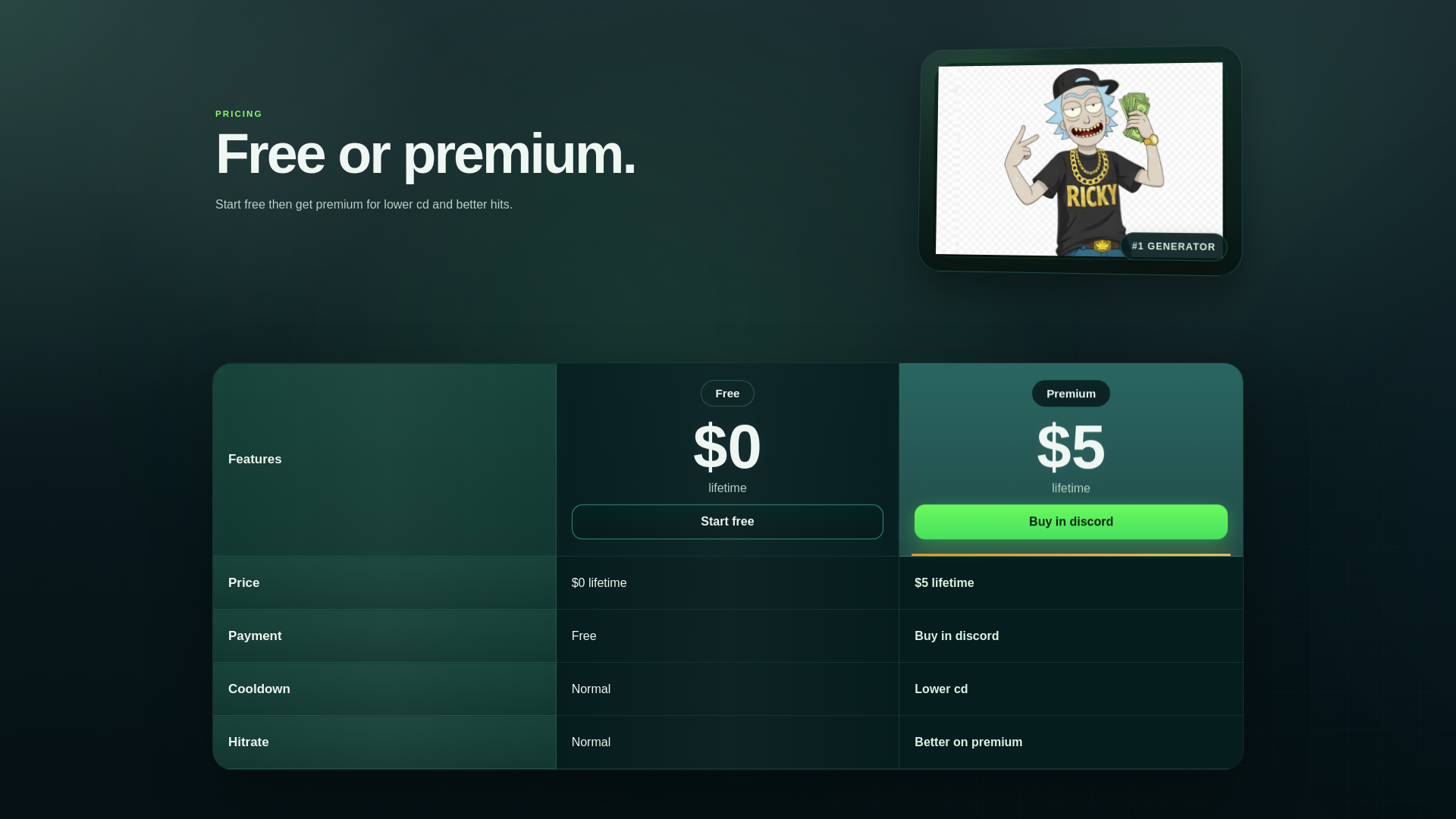 website screenshot of https://rickgen.online/