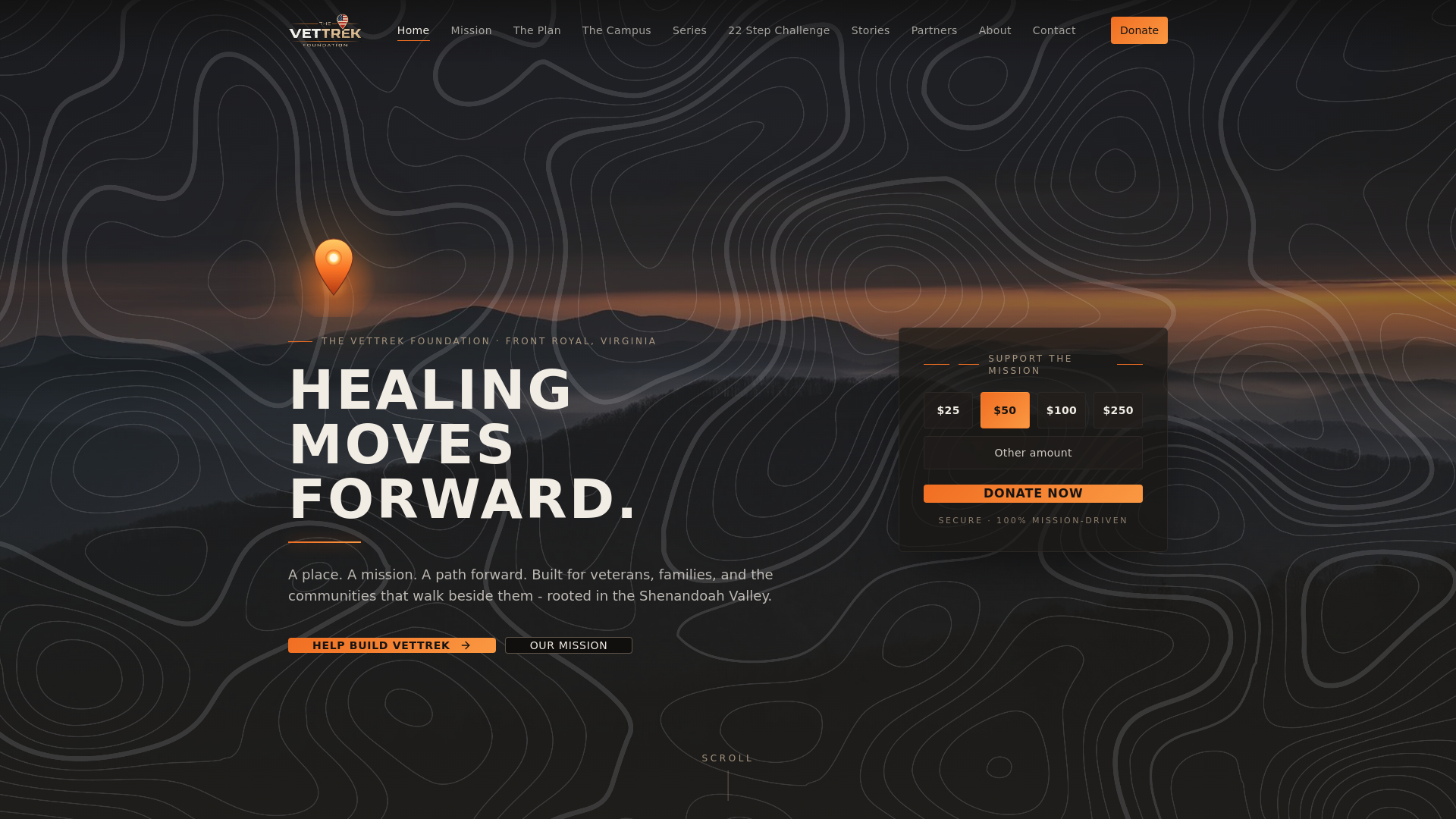 website screenshot of https://vettrekfoundation.org/