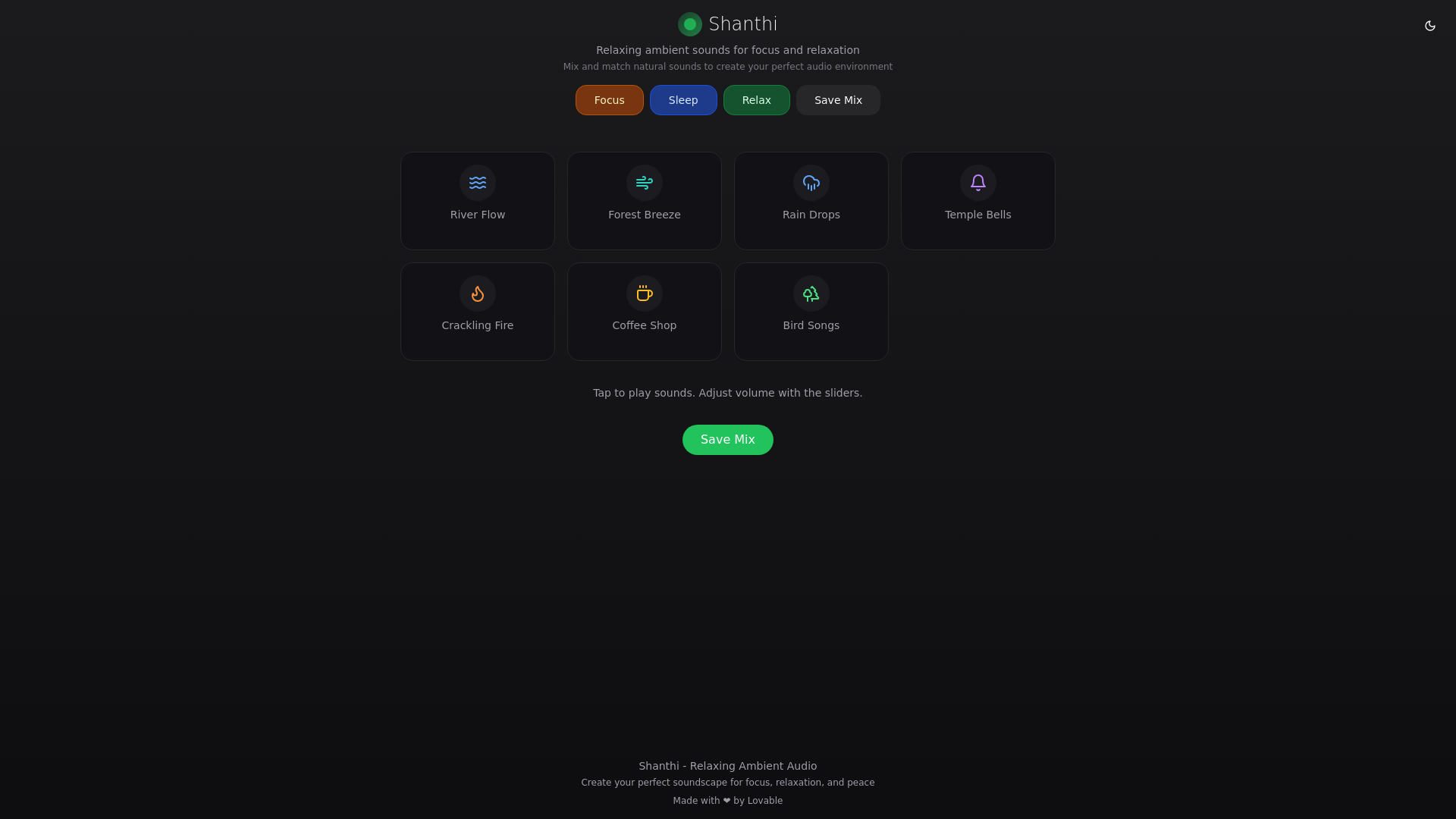 website screenshot of https://shanthisounds.com/