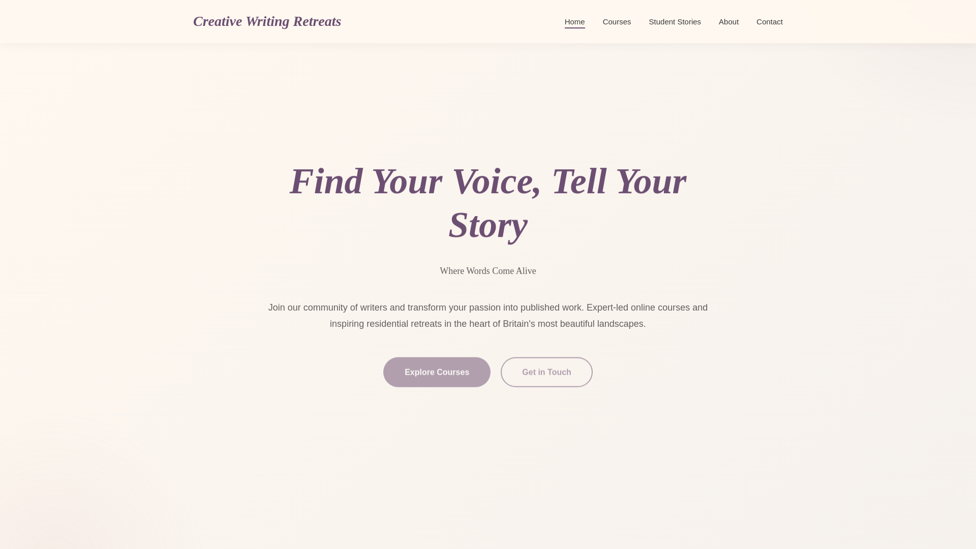 website screenshot of https://creativewritingretreats.com