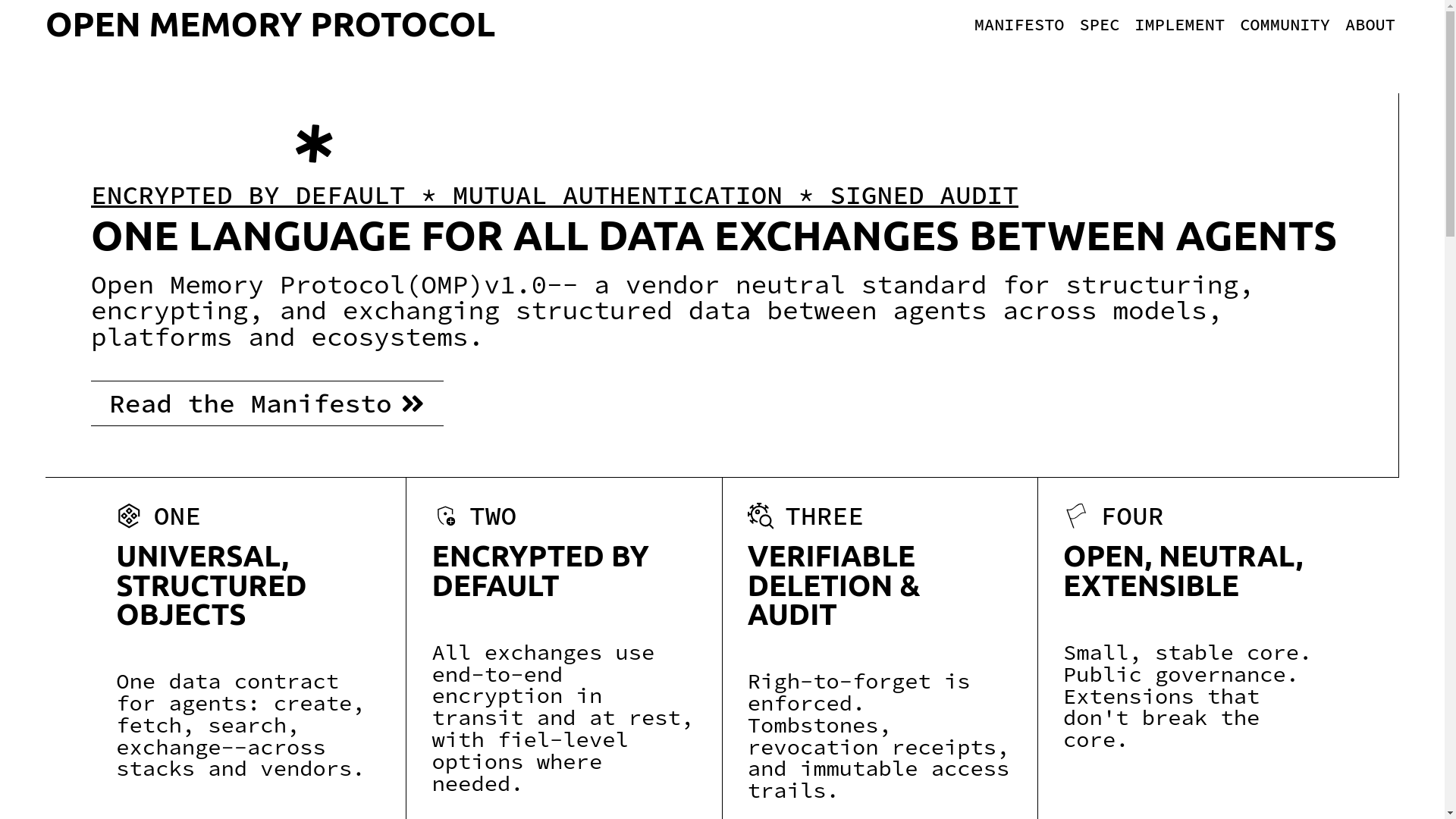 website screenshot of https://openmemoryprotocol.org/