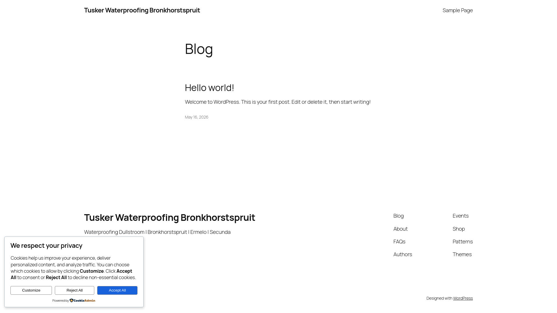 website screenshot of https://tuskerwaterproofing.co.za/