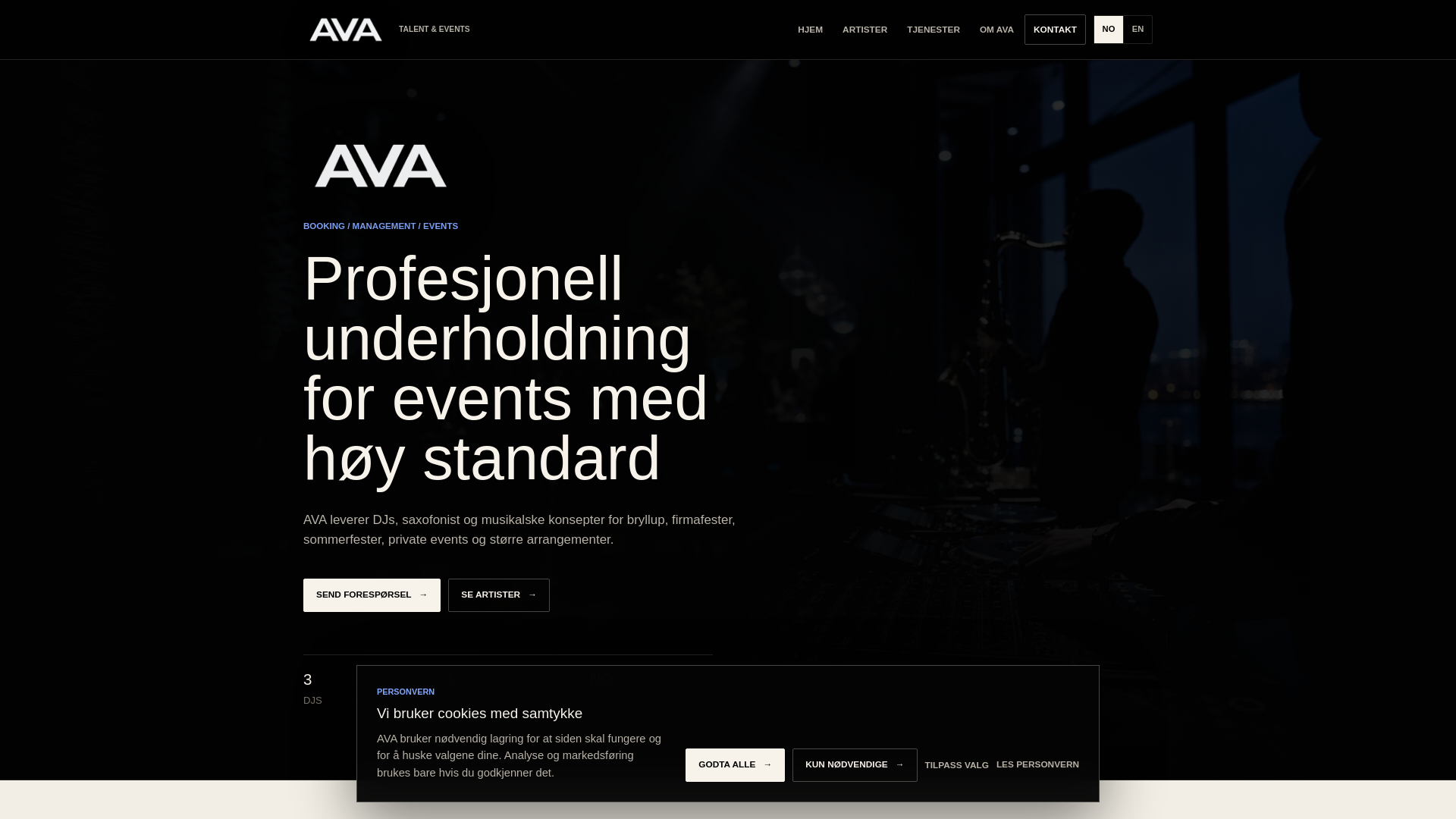 website screenshot of https://avabooking.no/