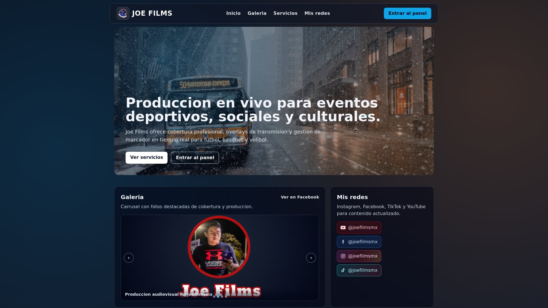 website screenshot of https://joefilms.mx/