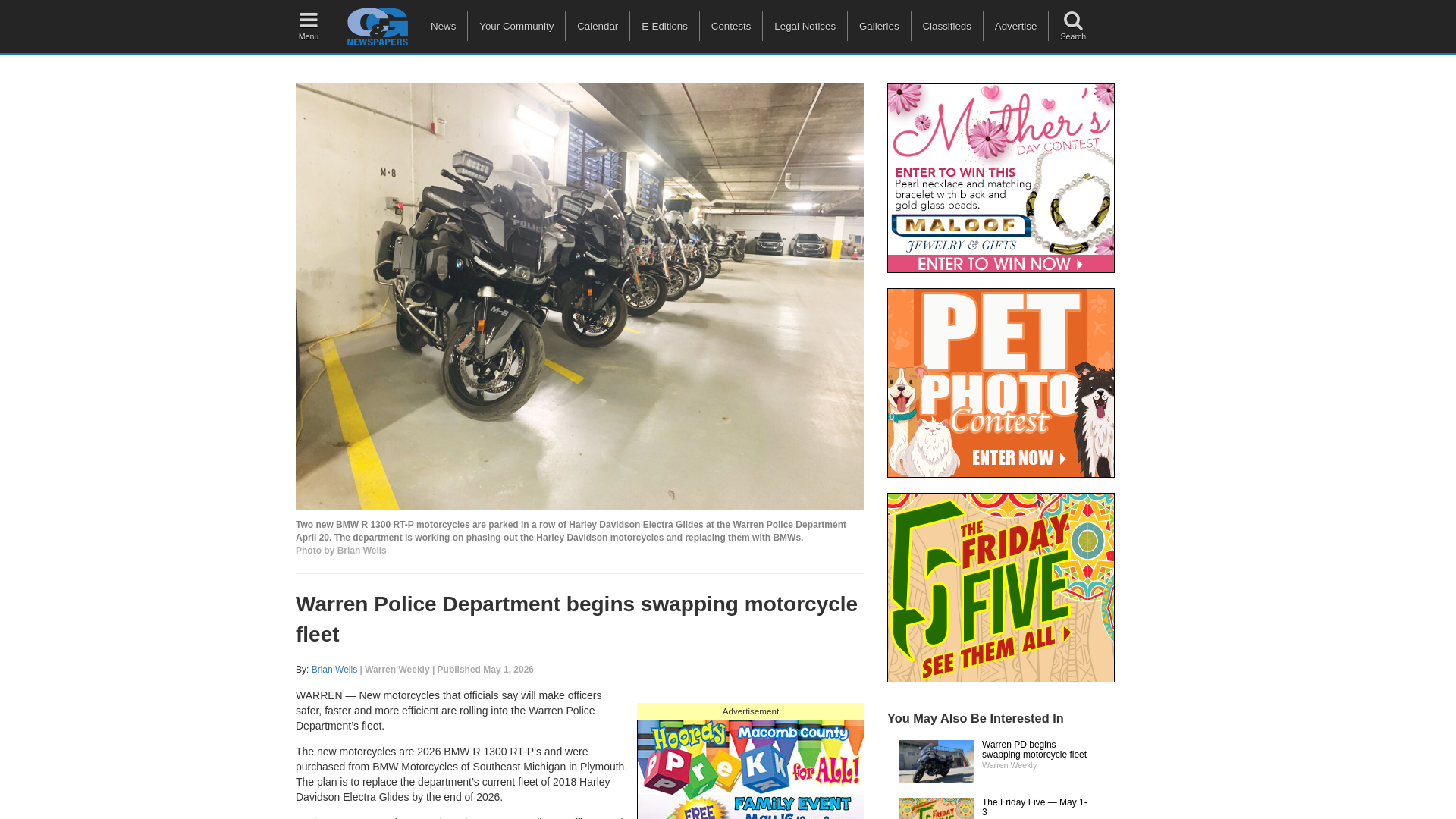 website screenshot of https://www.candgnews.com/news/warren-police--department-begins-swapping-motorcycle-fleet-10904