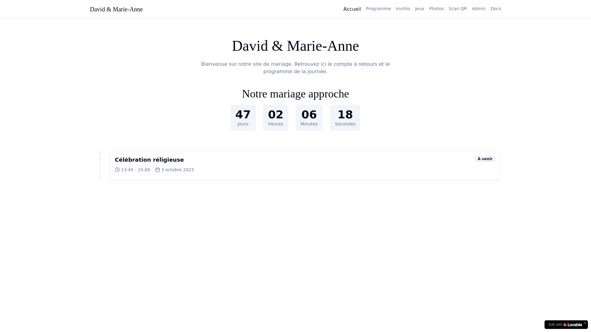 website screenshot of https://marieanneetdavidzehi.com/