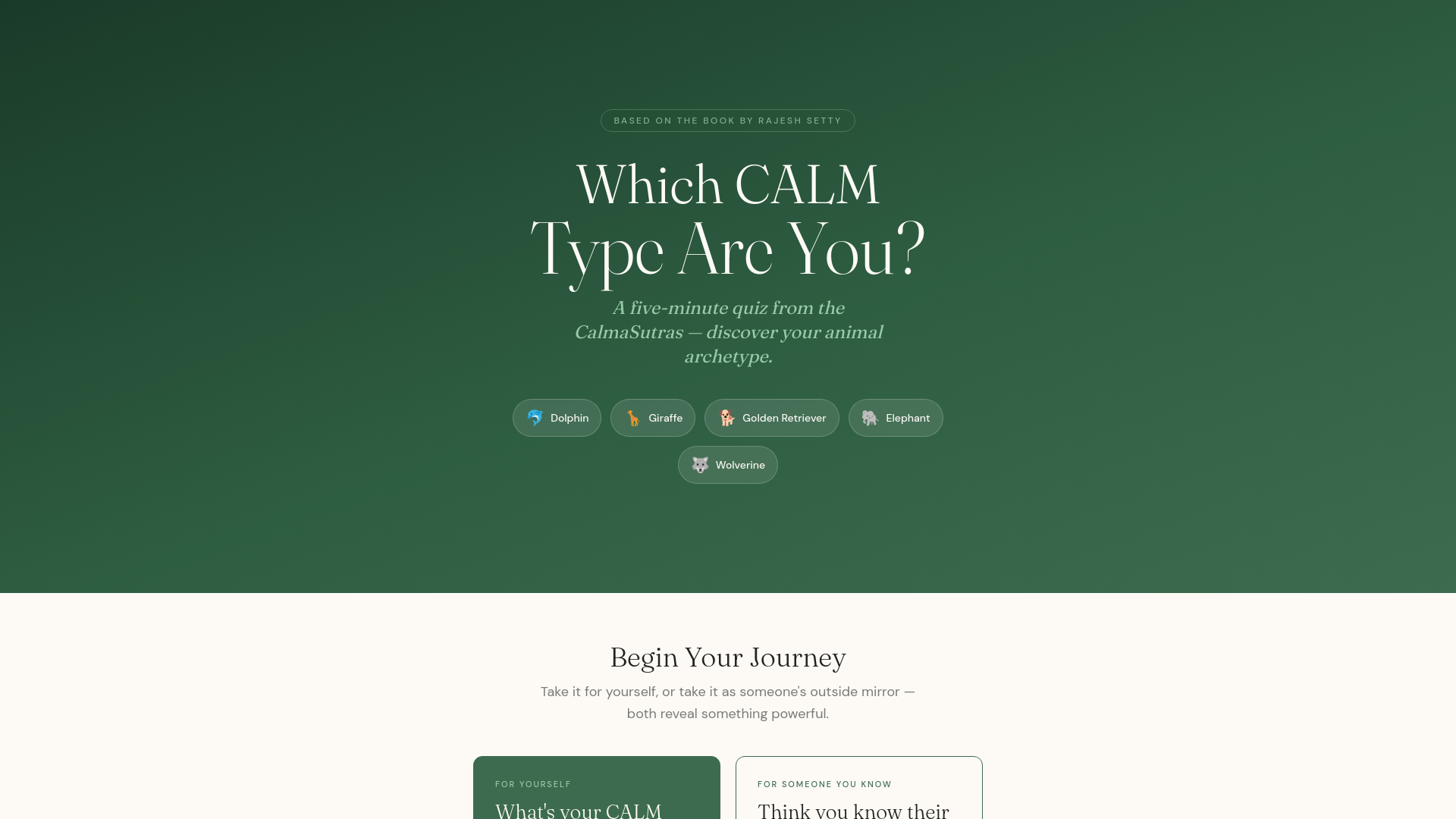 website screenshot of https://calmtypequiz.com/
