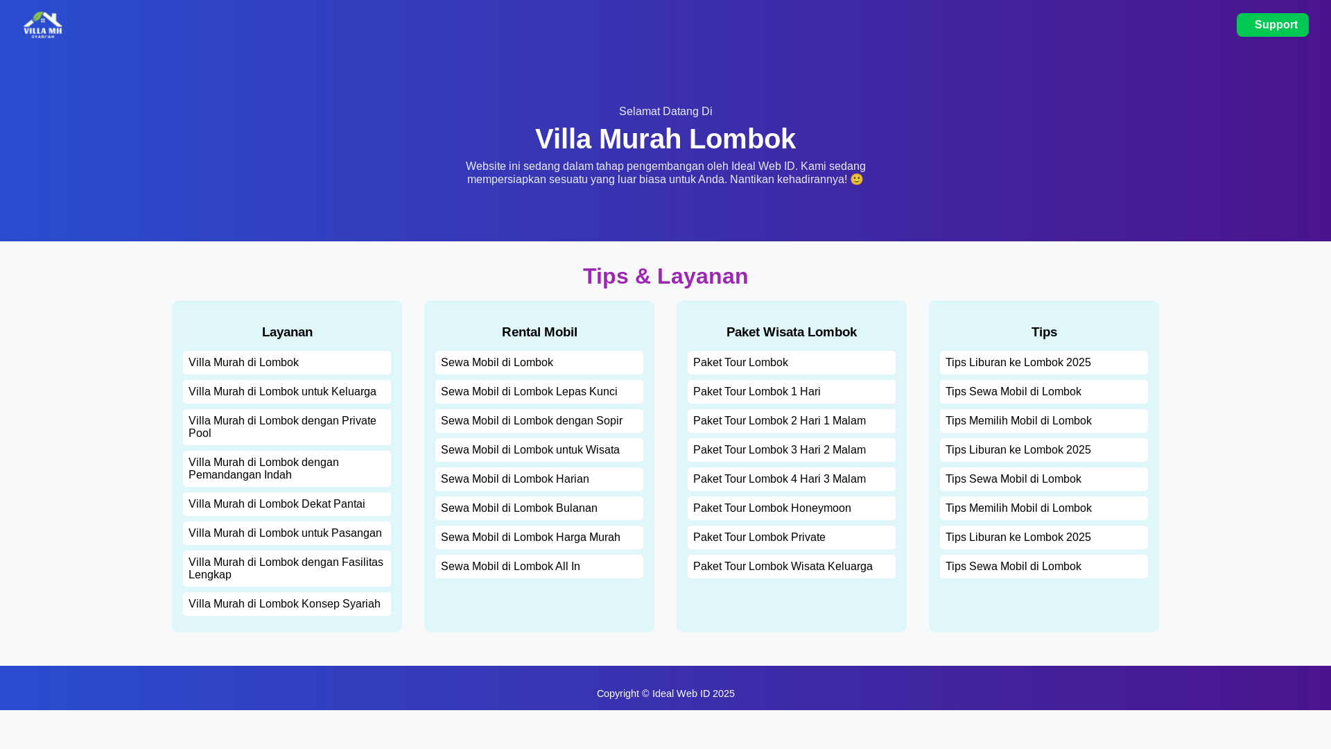 website screenshot of https://villamurahlombok.com/