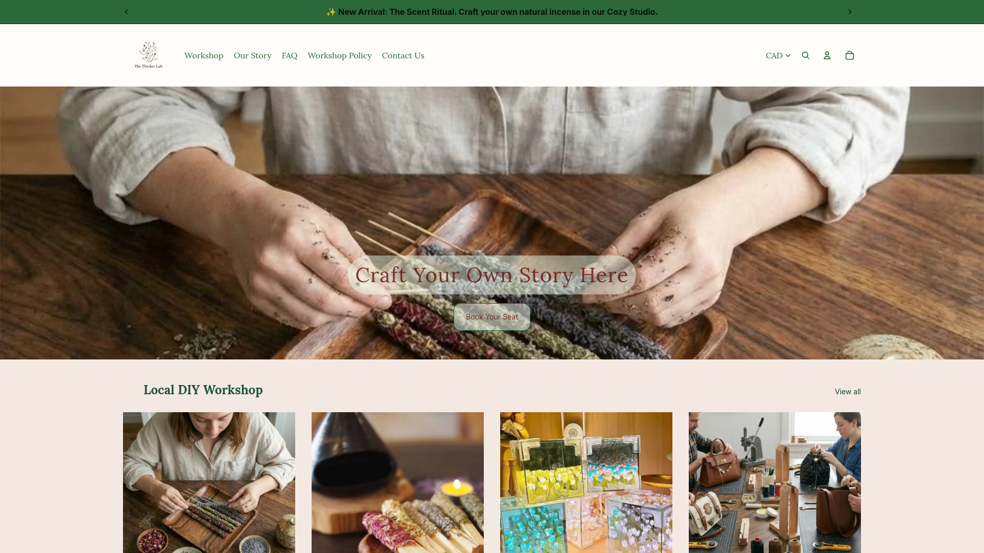website screenshot of https://thicketlab.com/