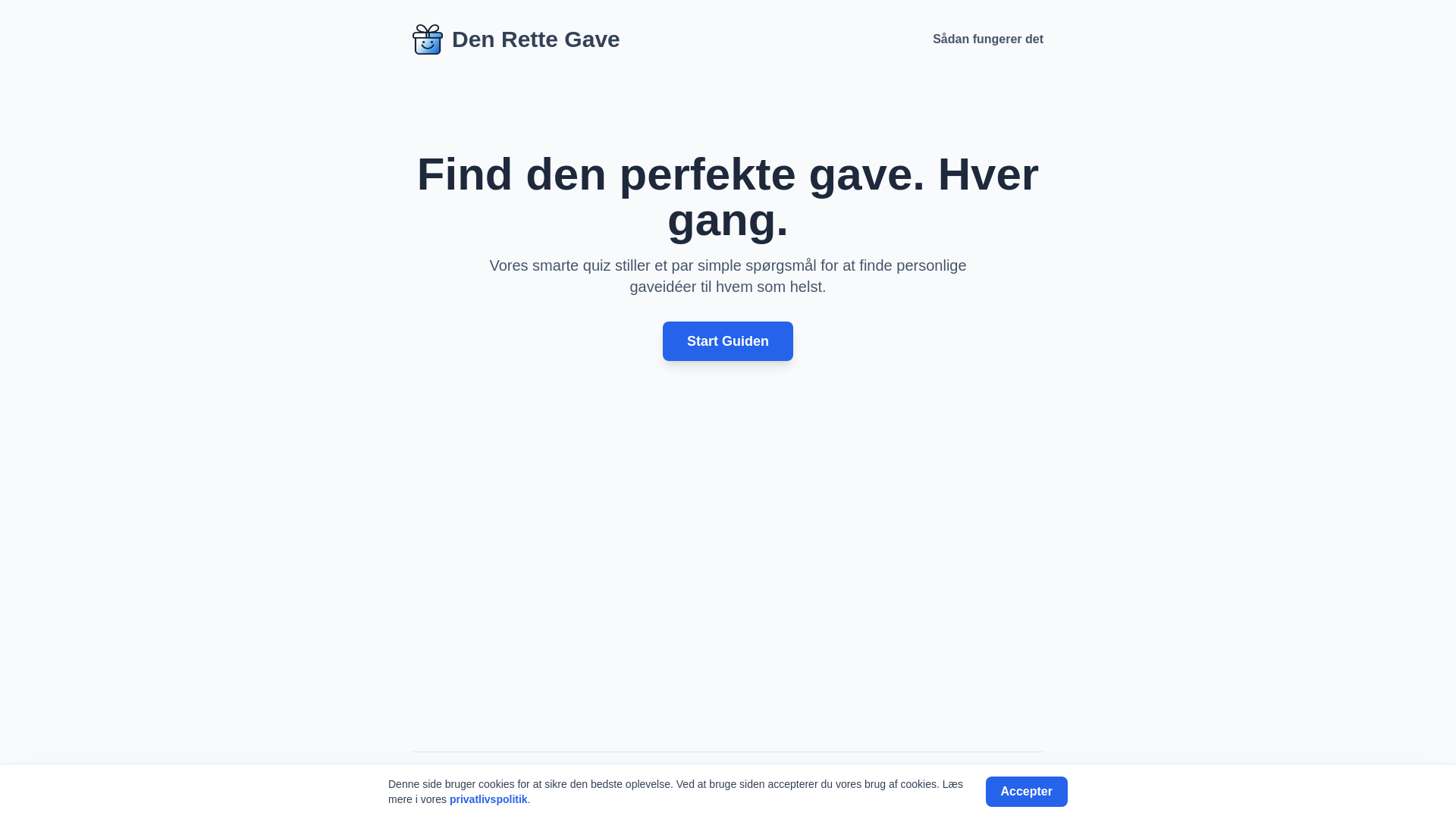 website screenshot of https://denrettegave.dk/