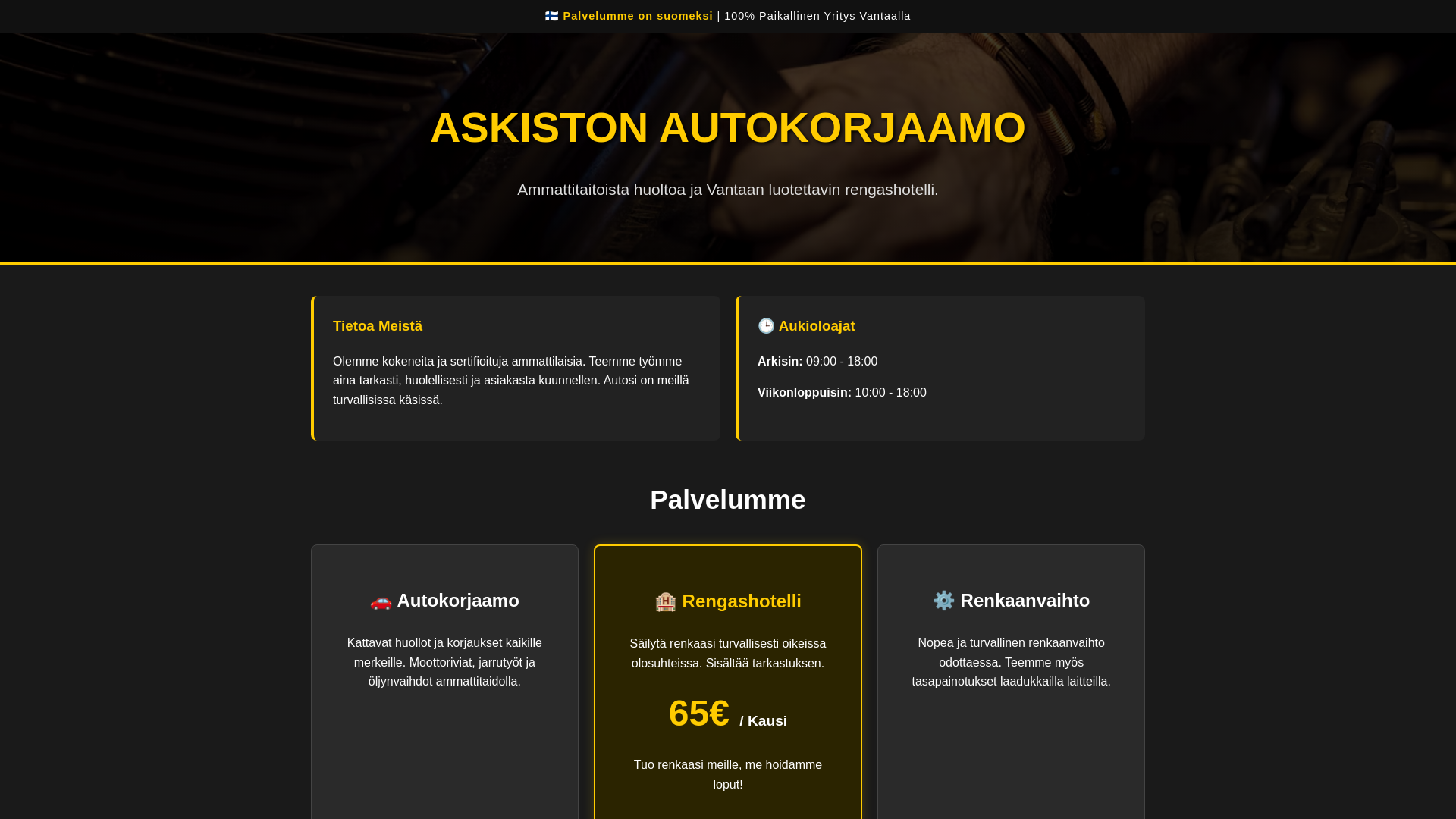 website screenshot of https://askistonautokorjaamo.fi/