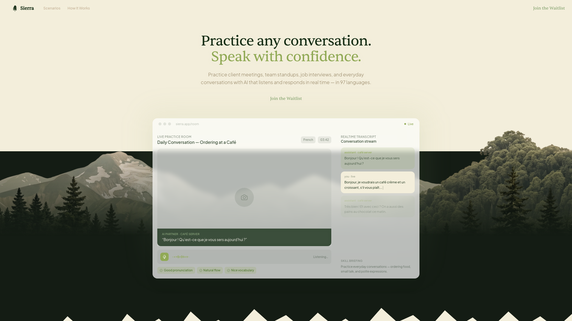 website screenshot of https://usesierra.io