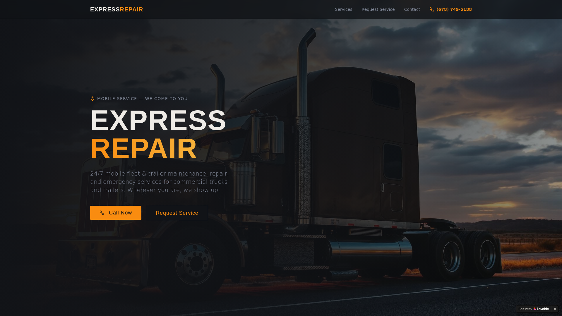 website screenshot of https://truckexpressrepair.com