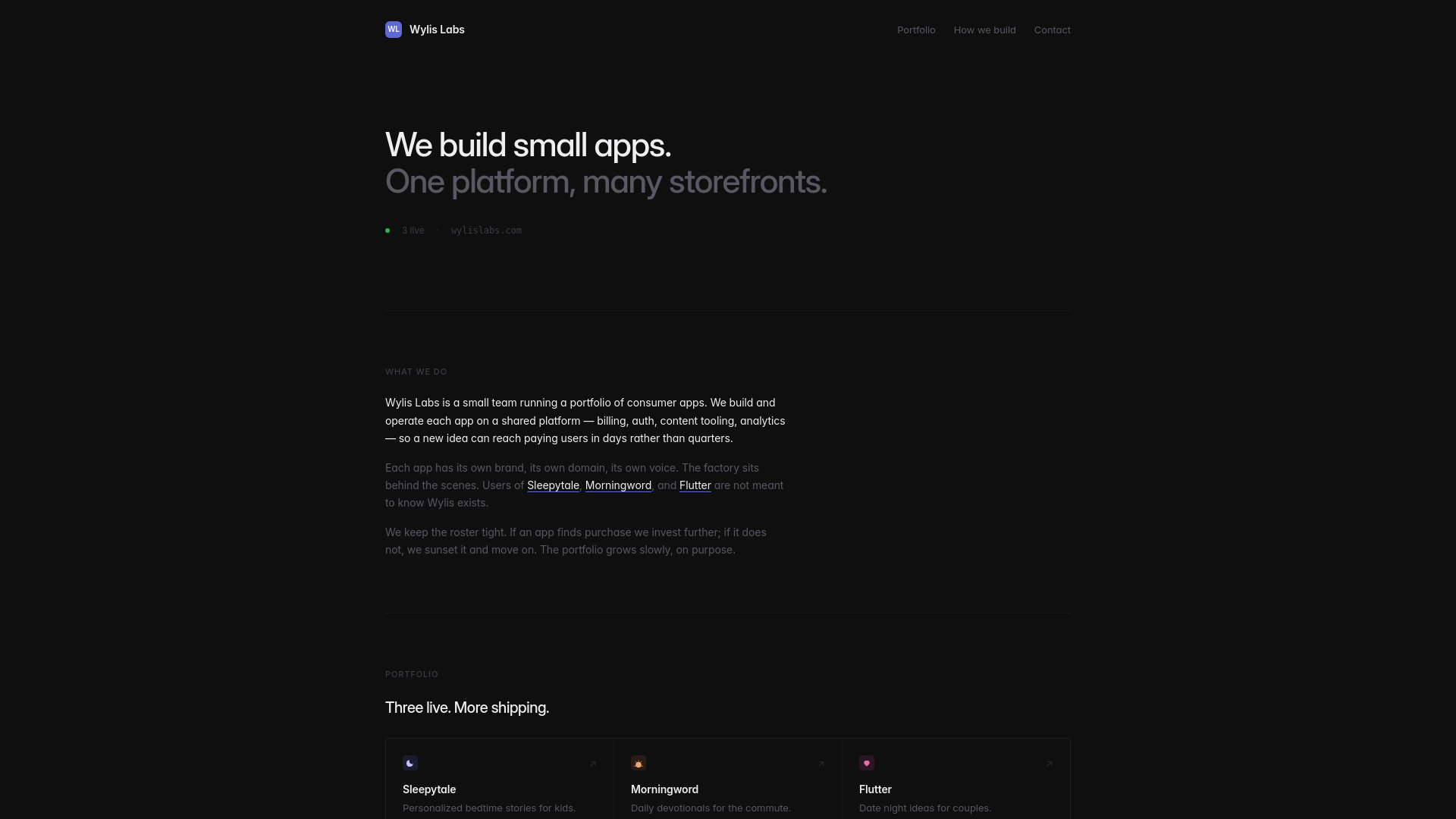 website screenshot of https://wylis-labs-landing.pages.dev/
