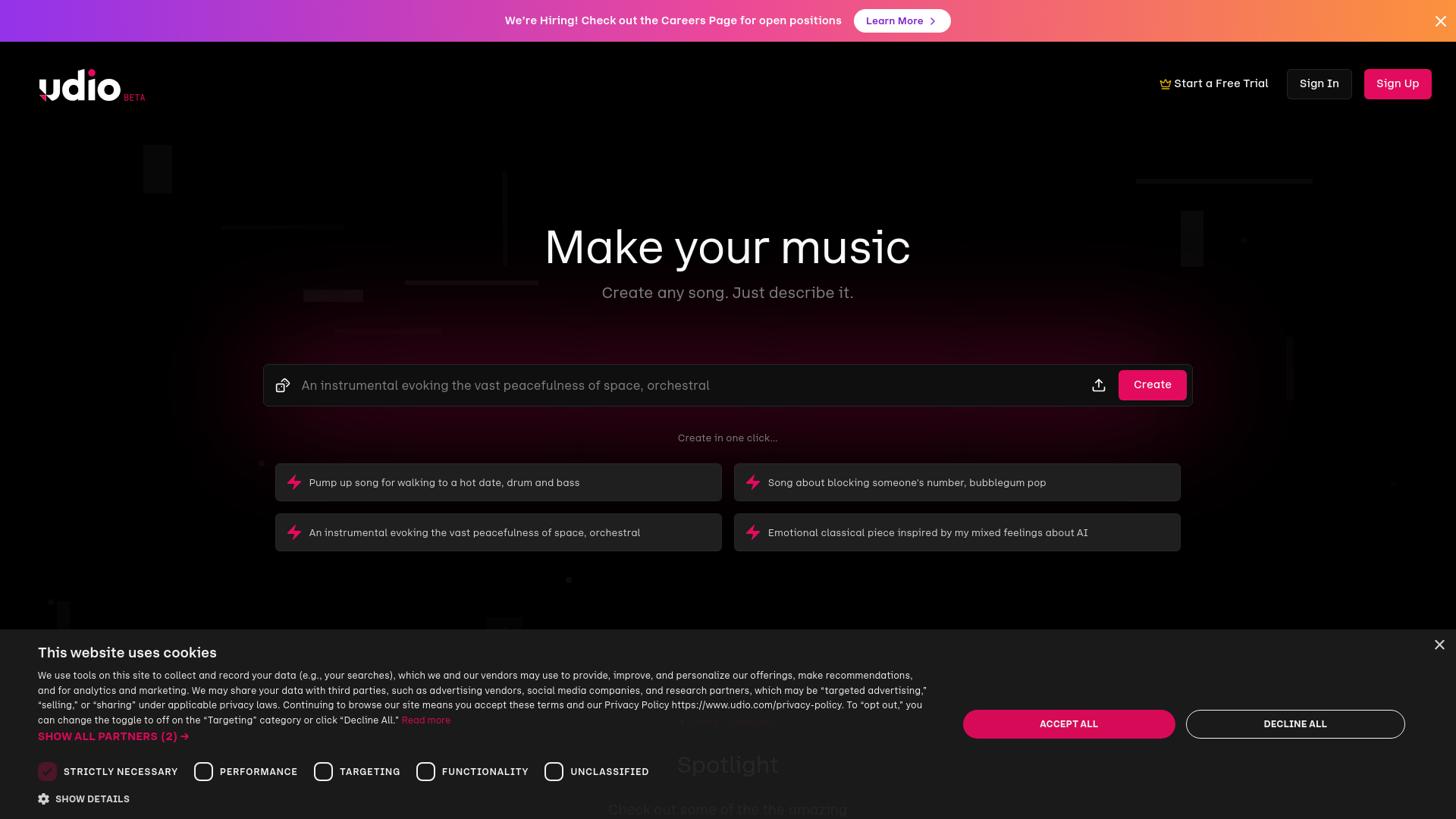 website screenshot of https://udio.com