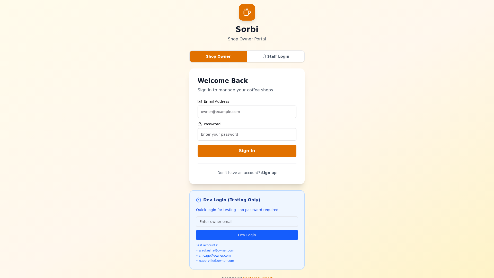 website screenshot of https://sorbi-owner-portal.pages.dev/