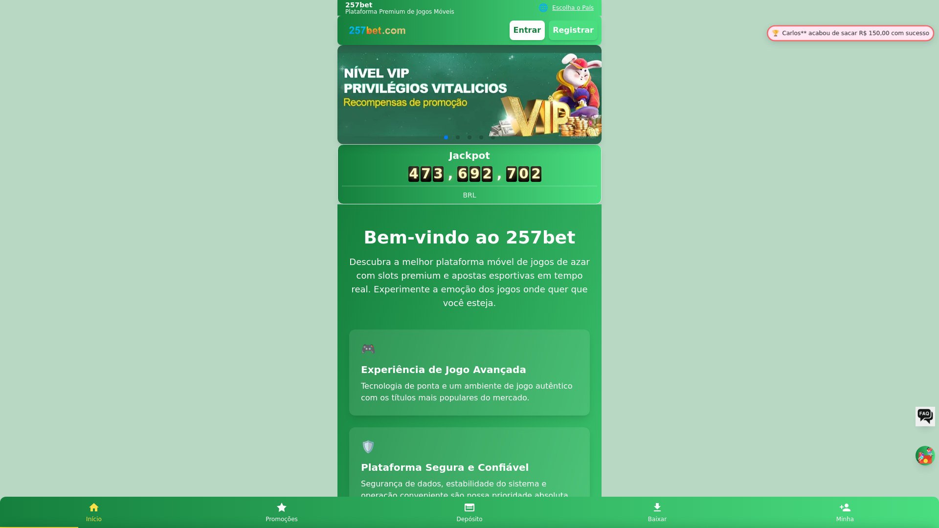 website screenshot of https://bet257.net