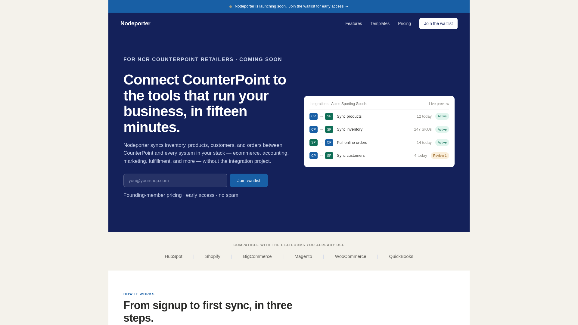 website screenshot of https://nodeporter.com/