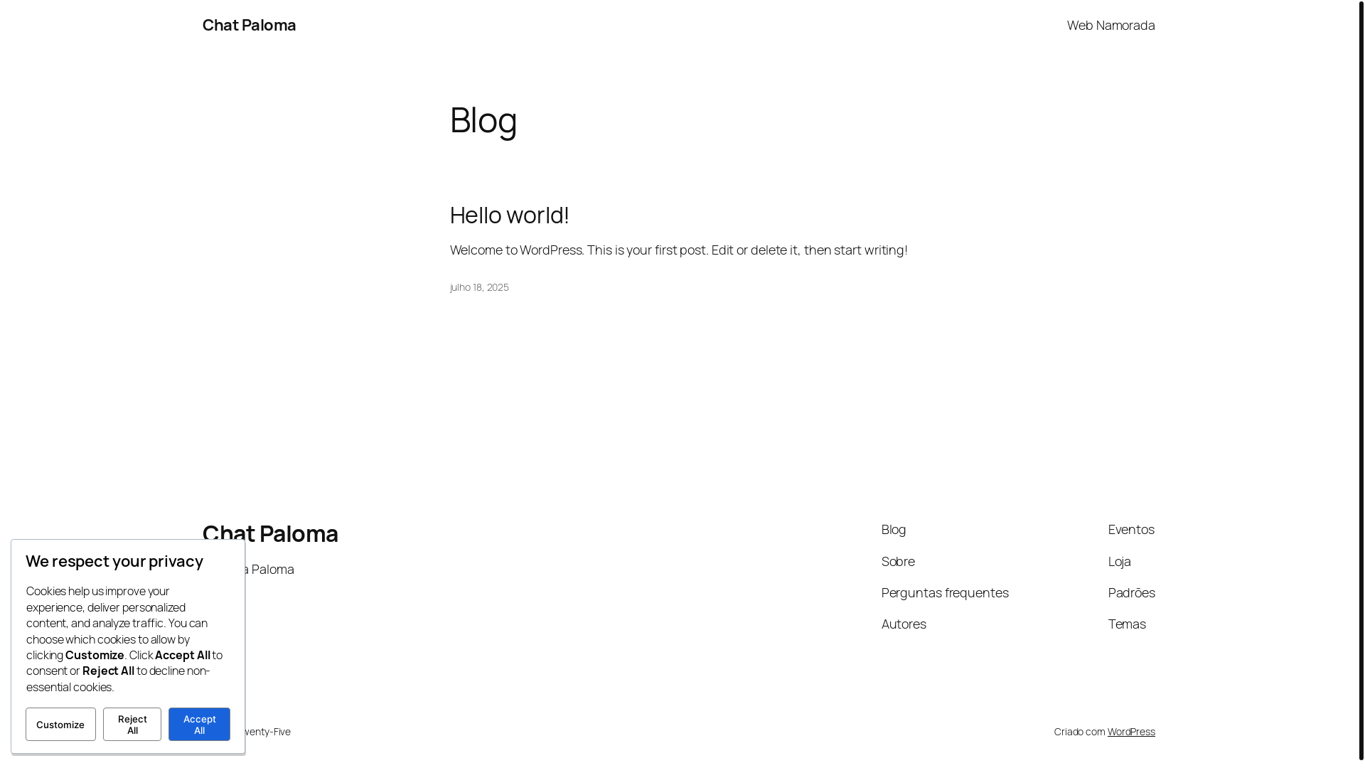website screenshot of https://palomachatbot.com.br/