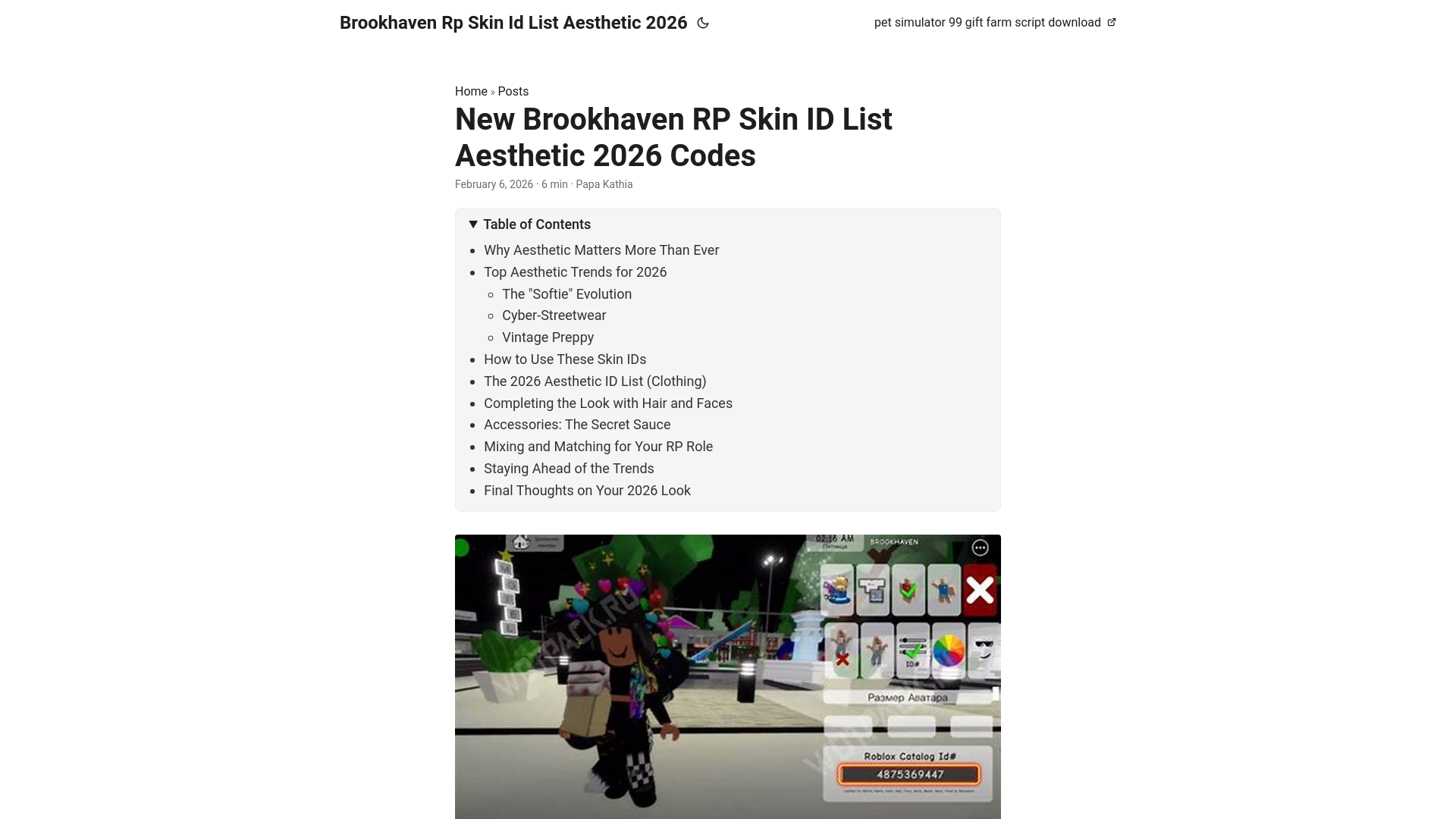 website screenshot of https://brookhaven-rp-skin-id-list-aesthetic-2026.pages.dev/
