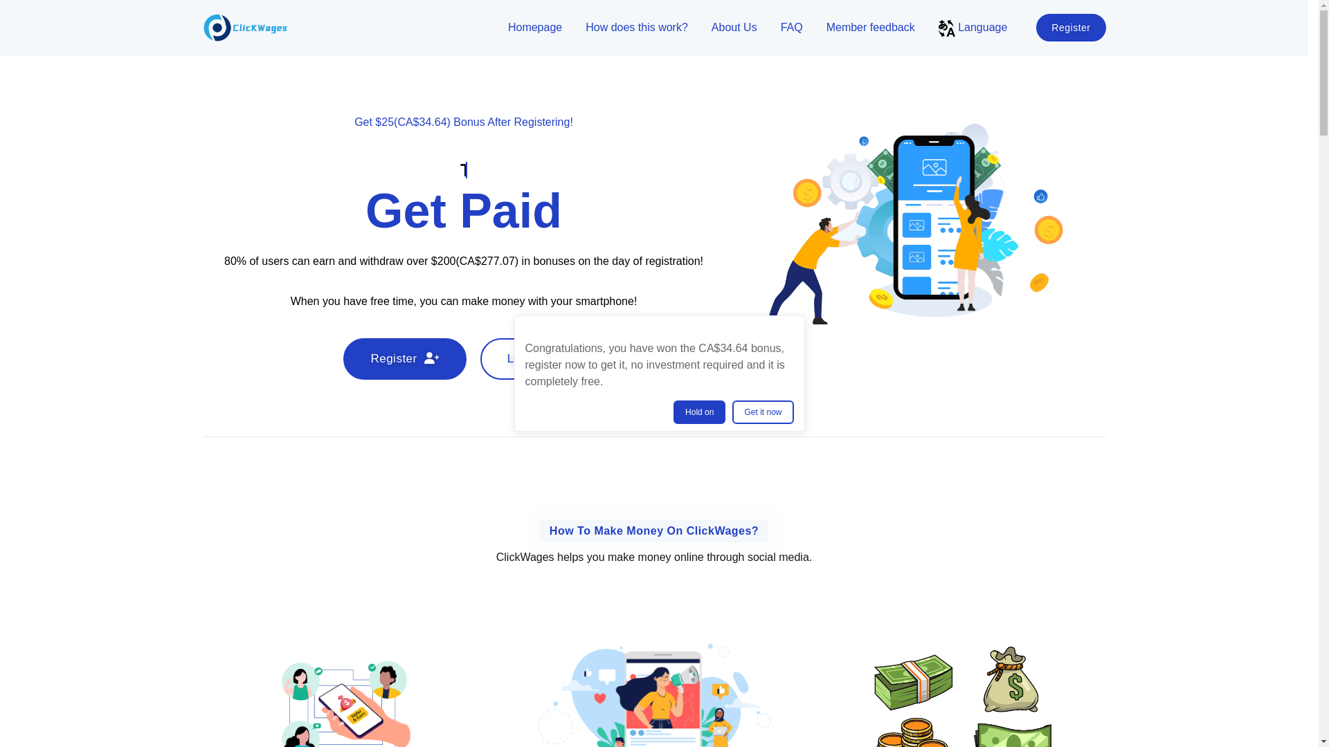 website screenshot of https://clickcrwages.buzz/