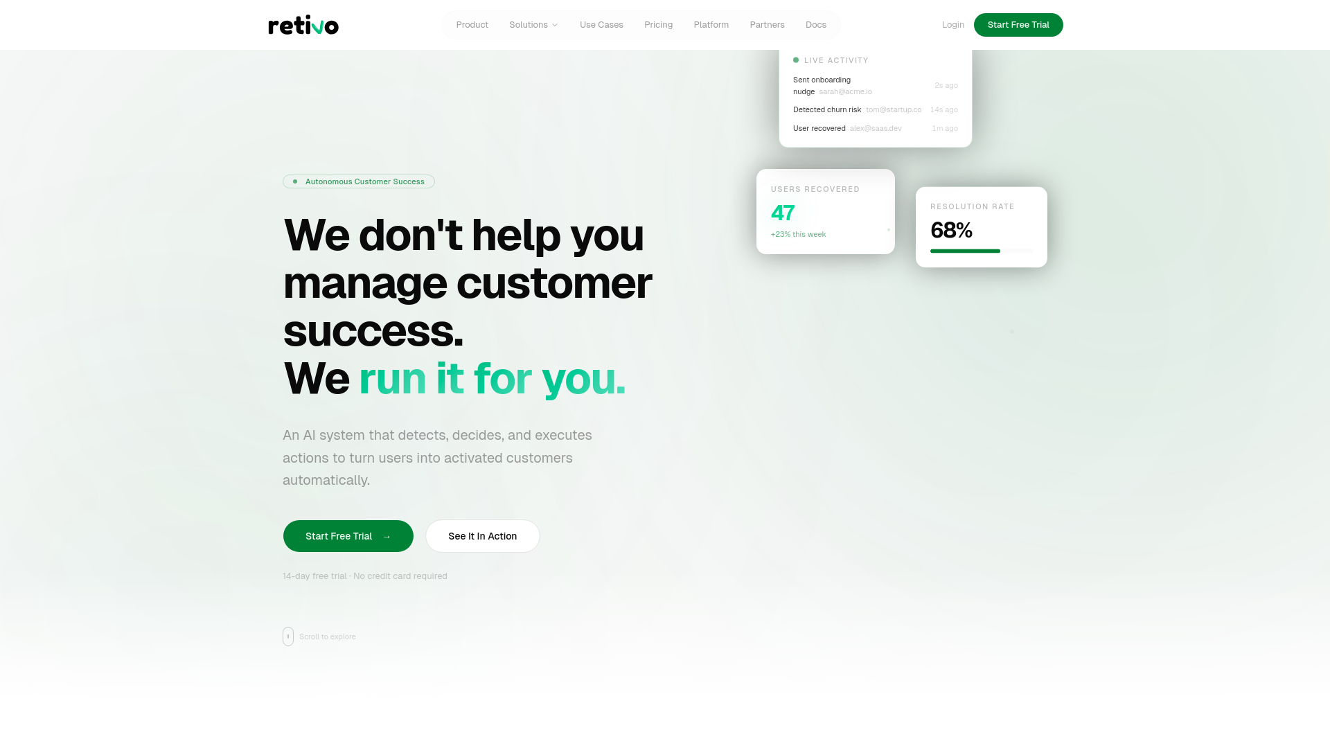 website screenshot of https://retivo.ai/
