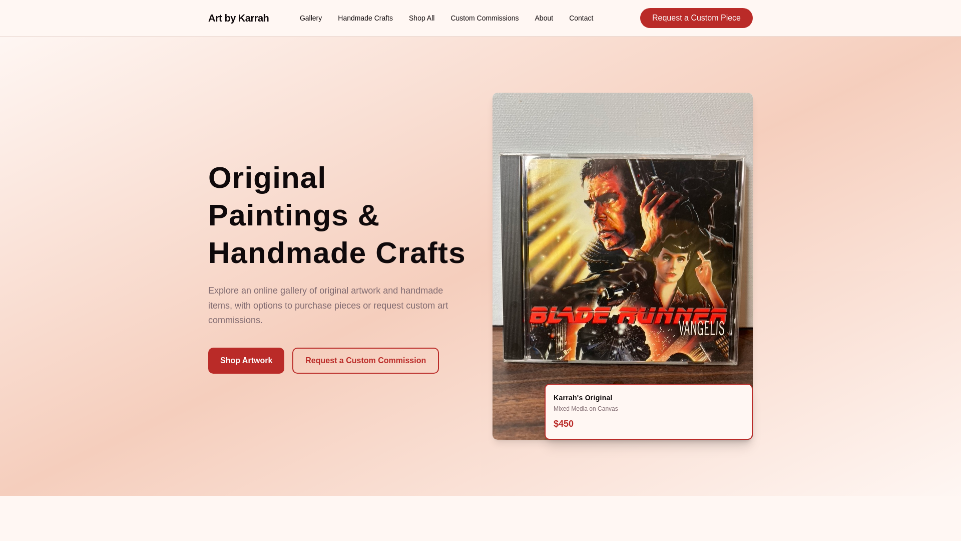 website screenshot of https://artbykarrah.com/