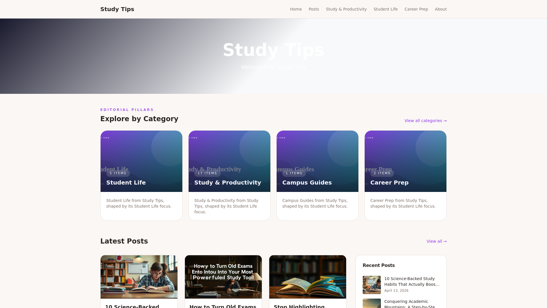 website screenshot of https://studytips.blog