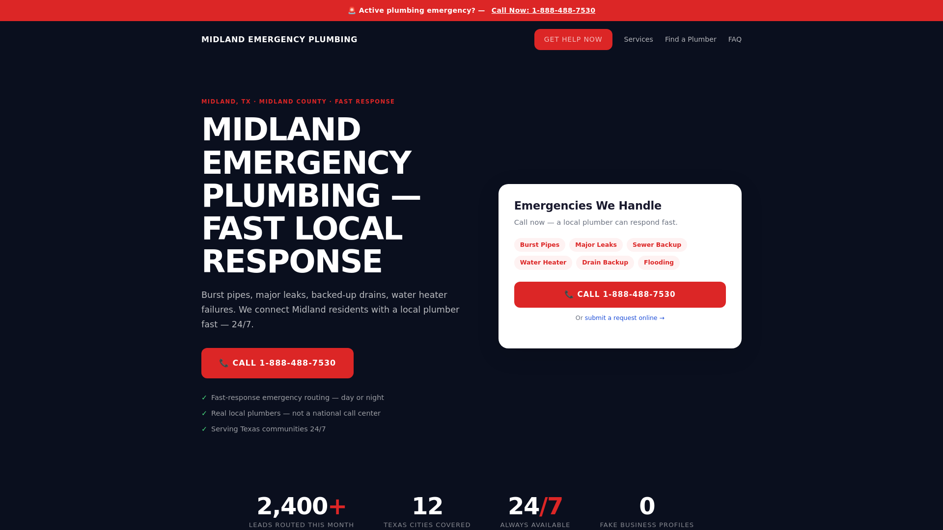 website screenshot of https://midlandemergencyplumbing.com/