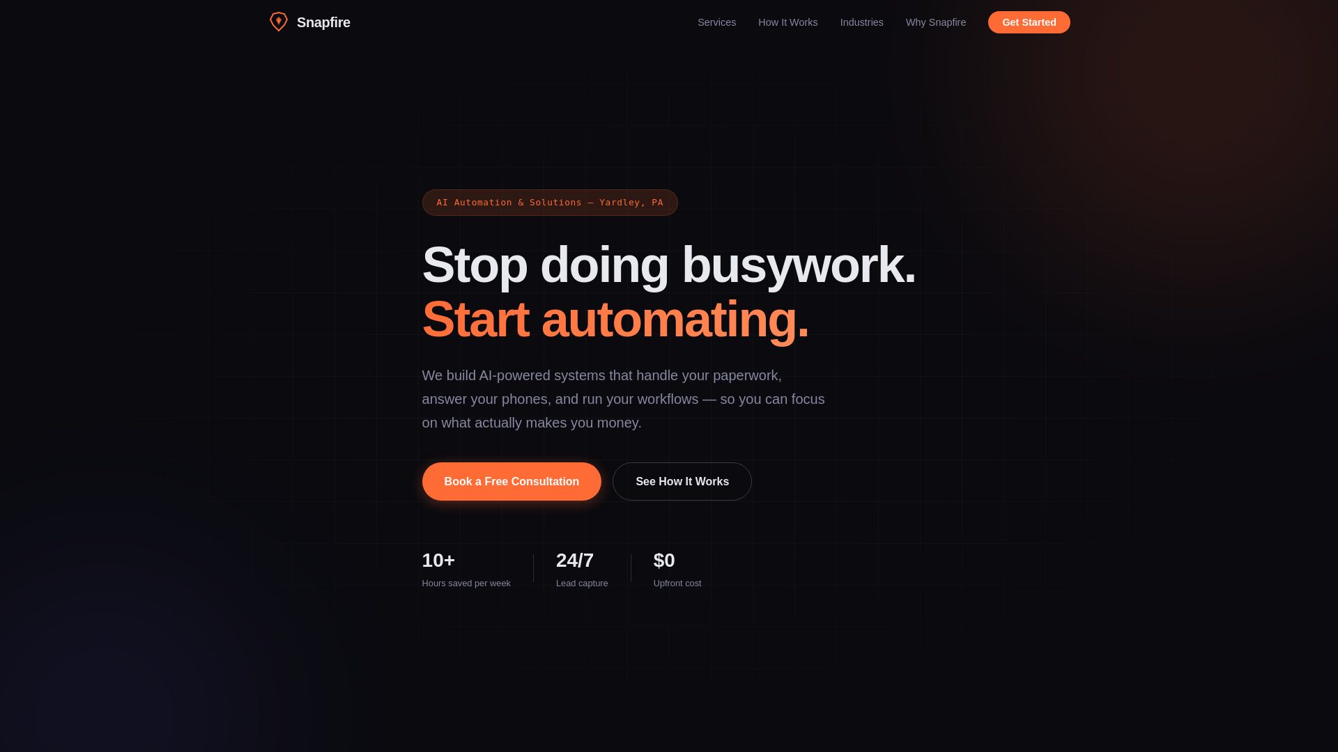 website screenshot of https://snapfireautomation.com/