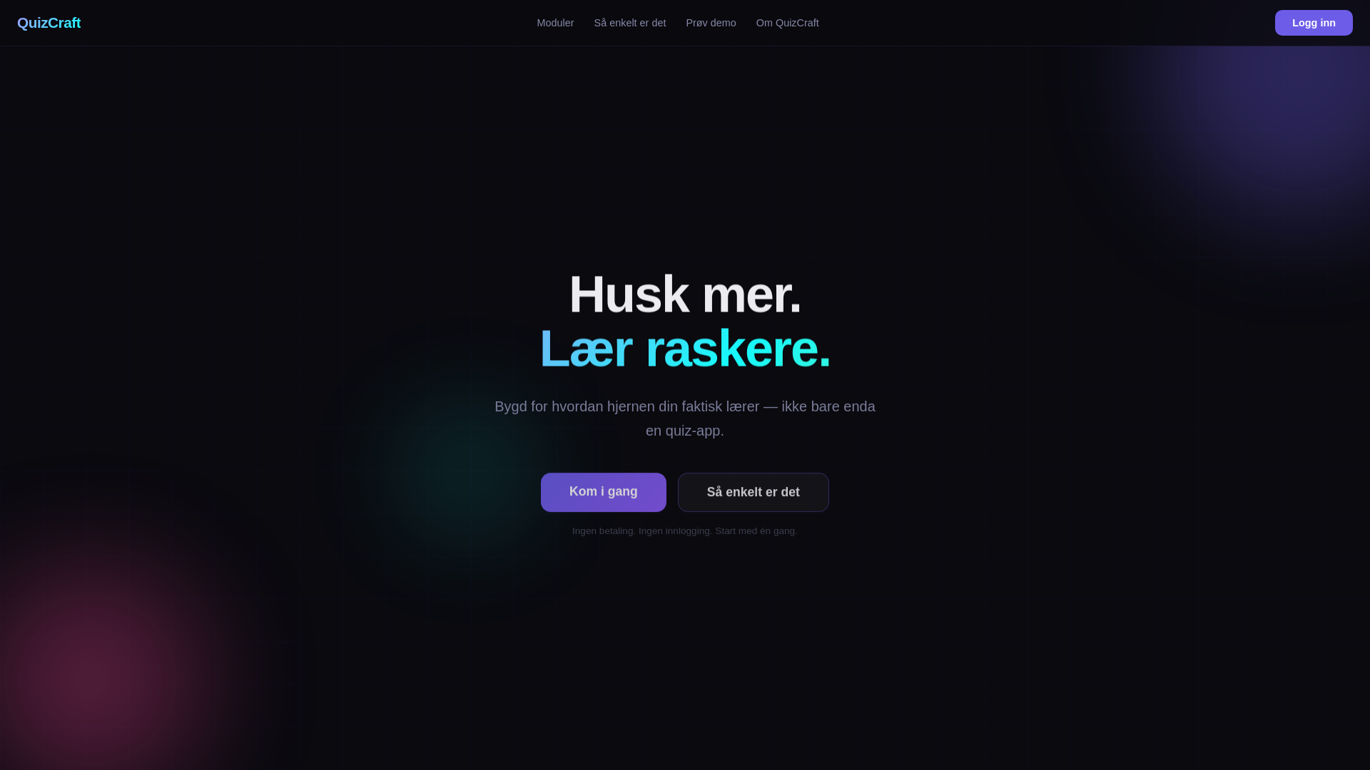 website screenshot of https://quizcraft.no/