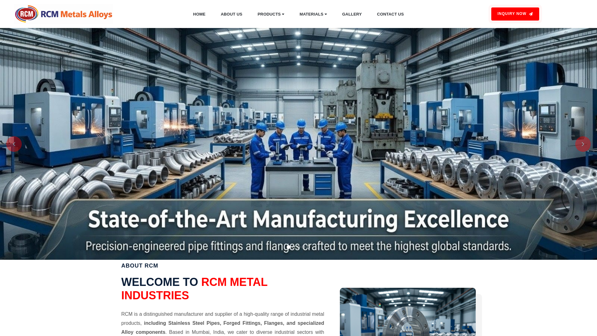 website screenshot of https://rcmmetals.in