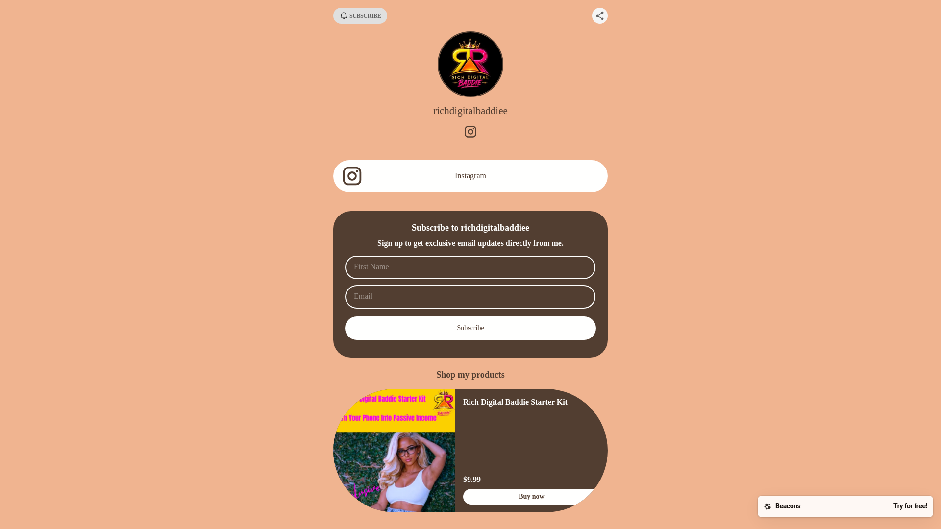 website screenshot of https://richdigitalbaddiee.com/