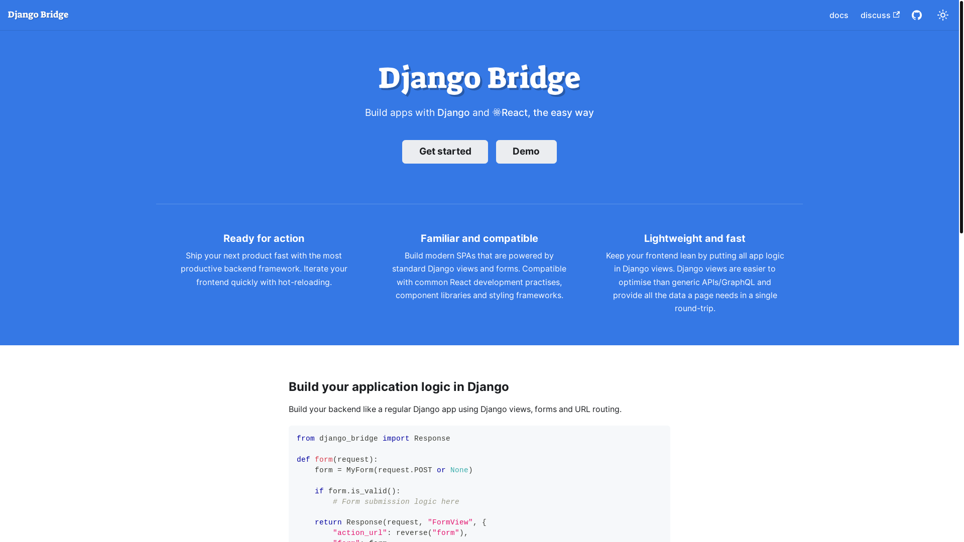website screenshot of https://django-bridge.pages.dev/