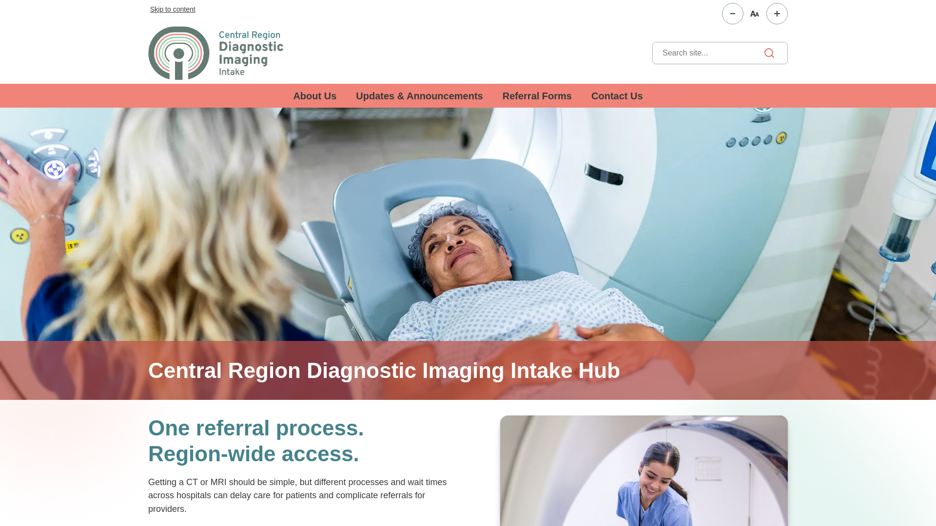 website screenshot of https://centralregionimaging.ca