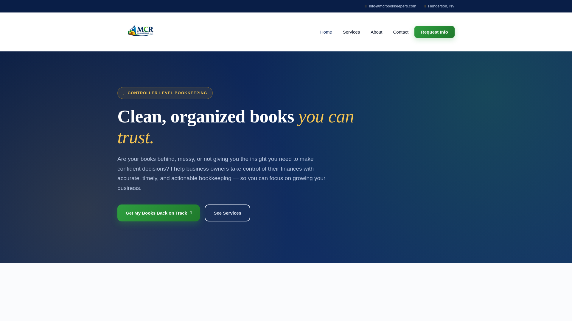 website screenshot of https://mcrbookkeepers.com/